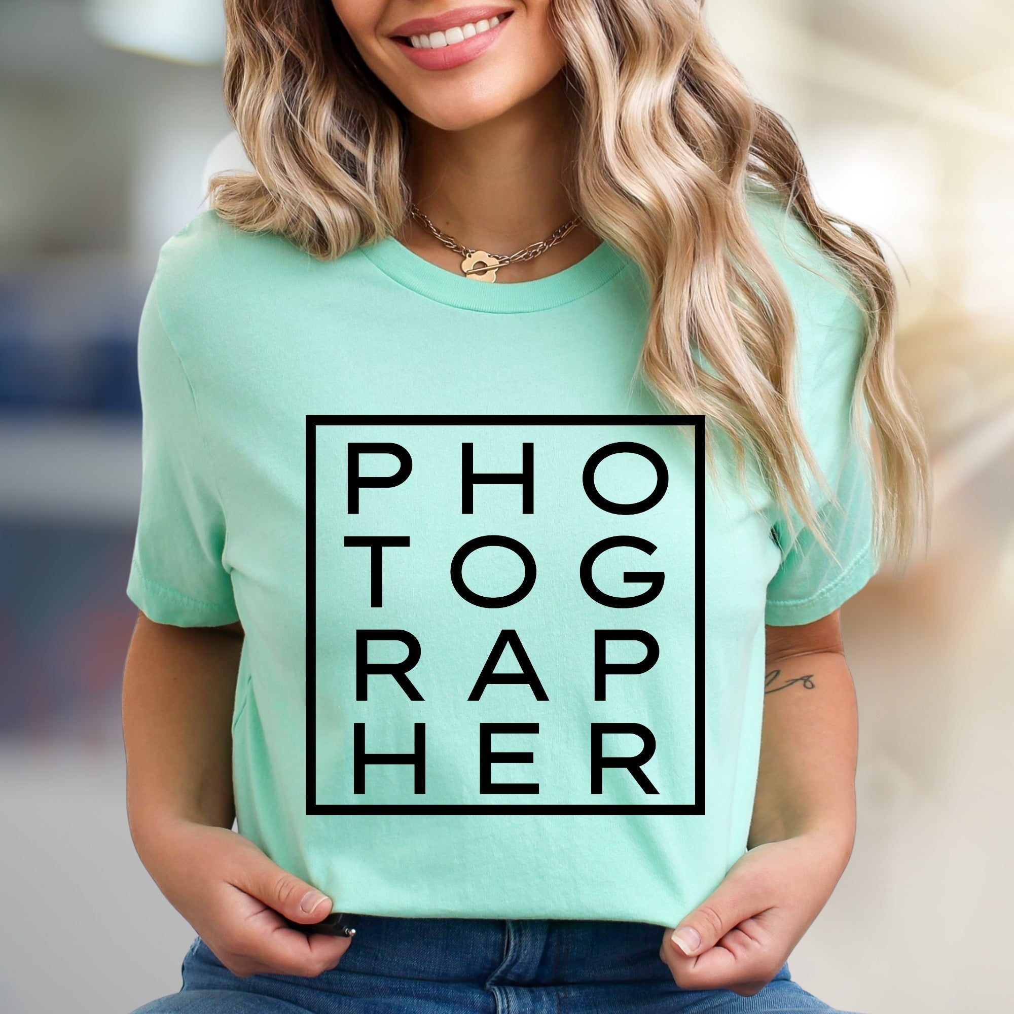 "PHOTOGRAPHER" Boxed Graphic Tee, a Creative Pro Pick for Photo Enthusiasts