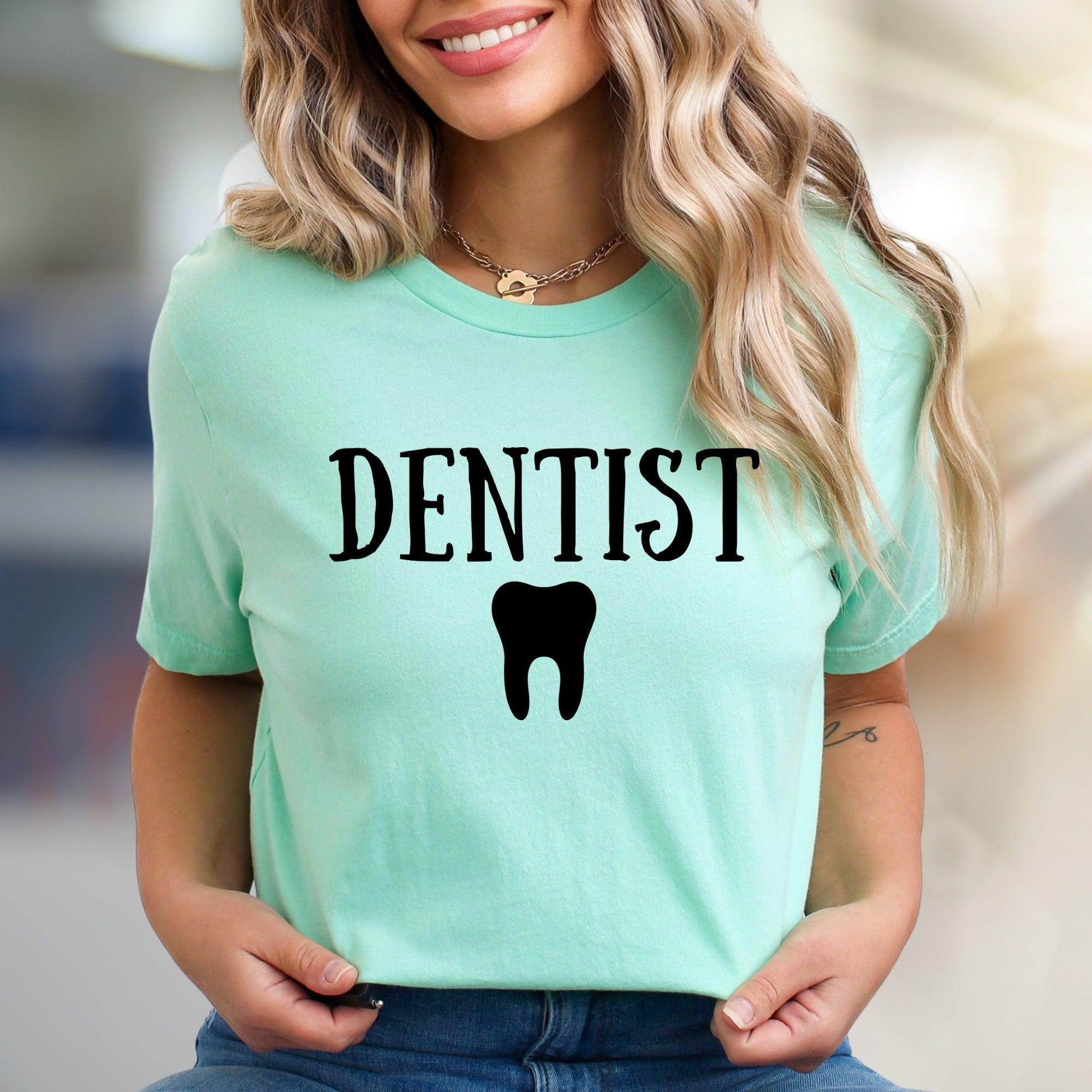 "DENTIST" with Tooth Graphic Tee, A Dental Professional Pick for Everyday Wear