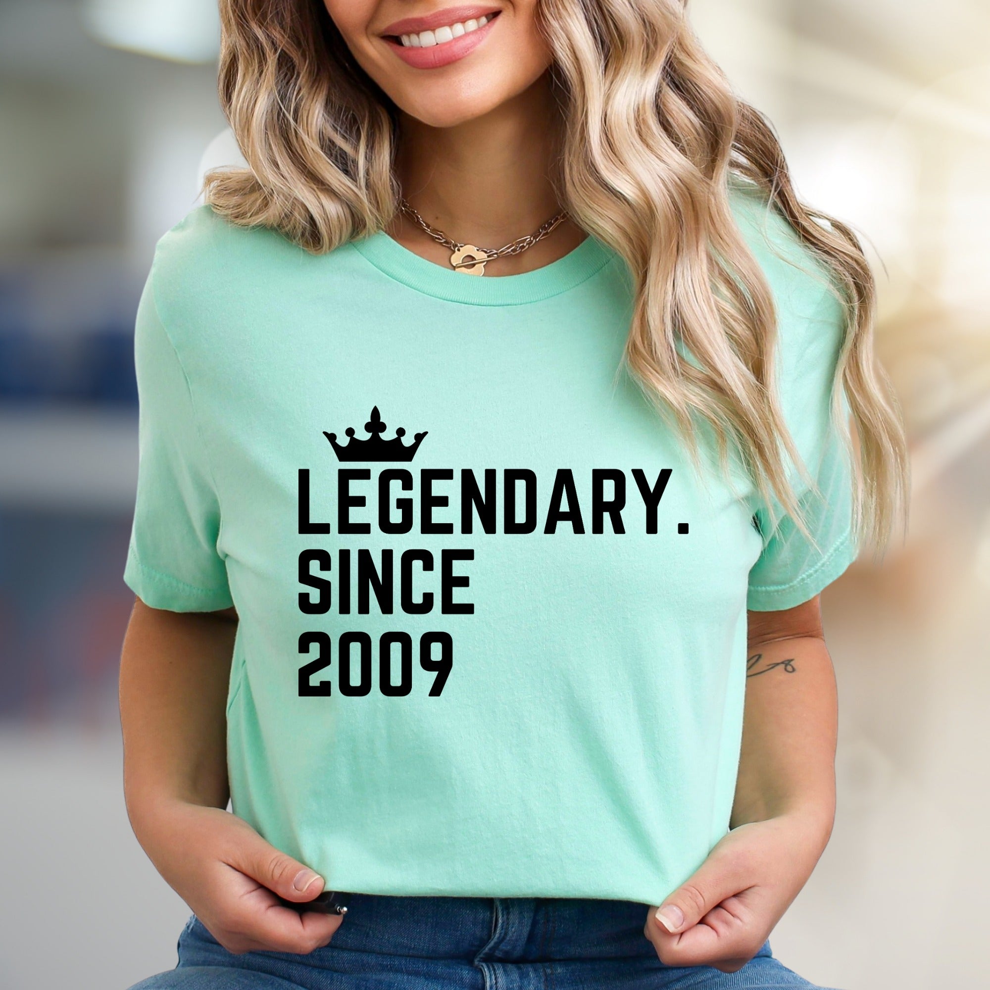 "Legendary Since 2009" Crown Graphic Tee, a Birthday Vibe Pick for Everyone