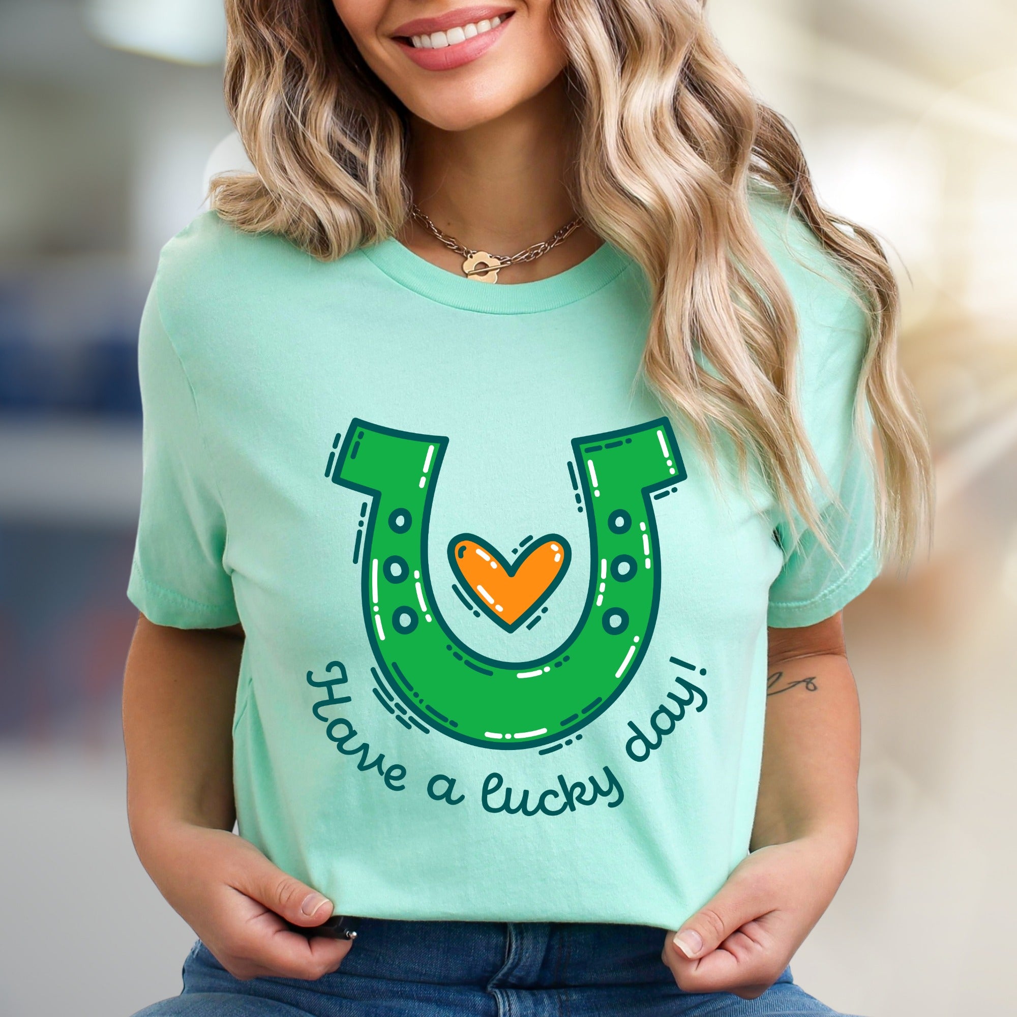 "Have a Lucky Day!" Horseshoe Graphic Tee, a St. Patrick's Day Pick for Everyone