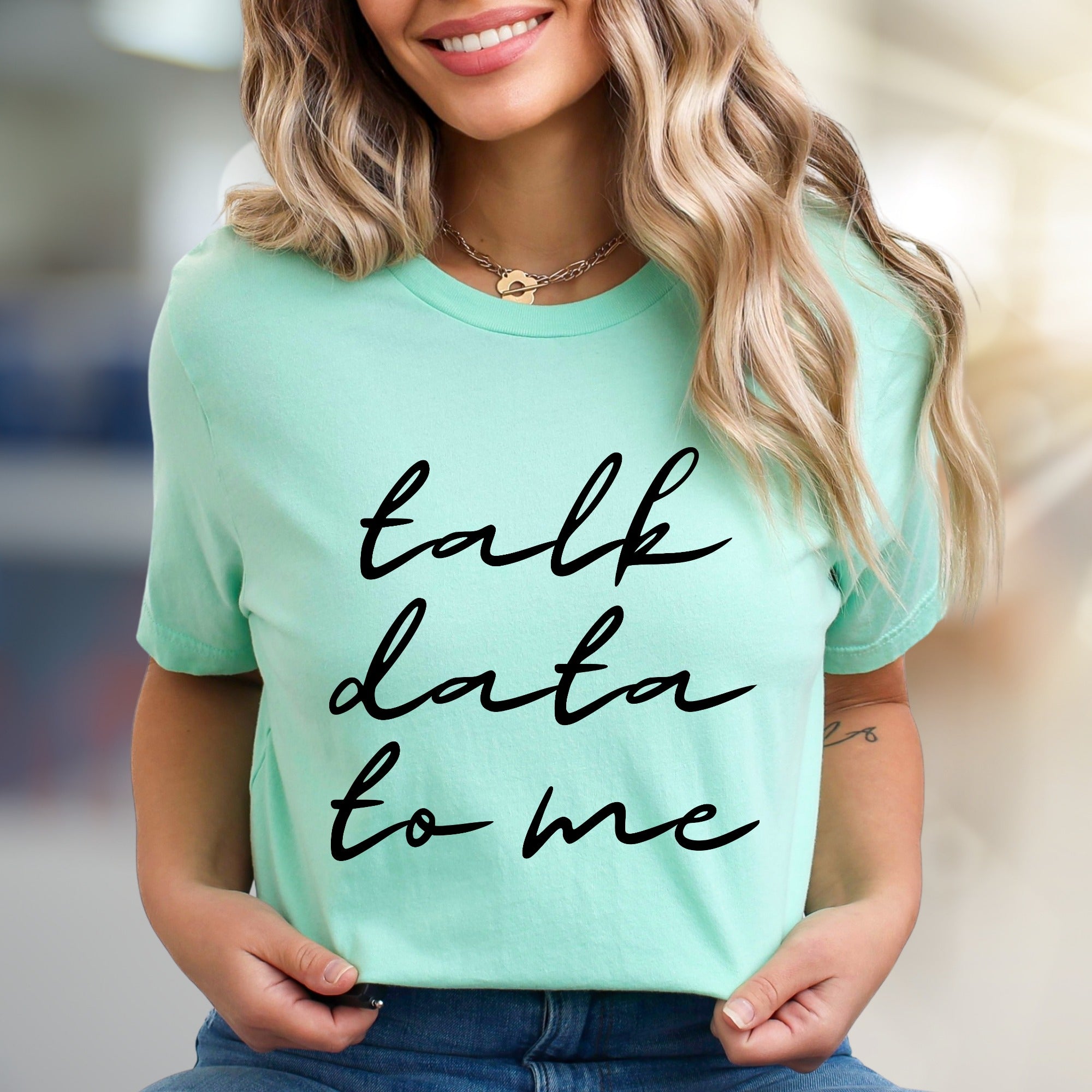 "Talk Data To Me" Tech Lover Graphic Tee, a Smart Casual Pick for Data Enthusiasts