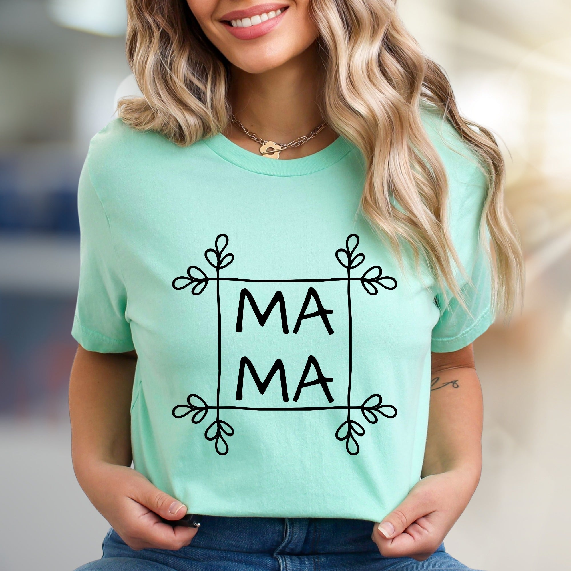 "MAMA MAMA" Floral Frame Graphic Tee, a Heartfelt Gift for Moms