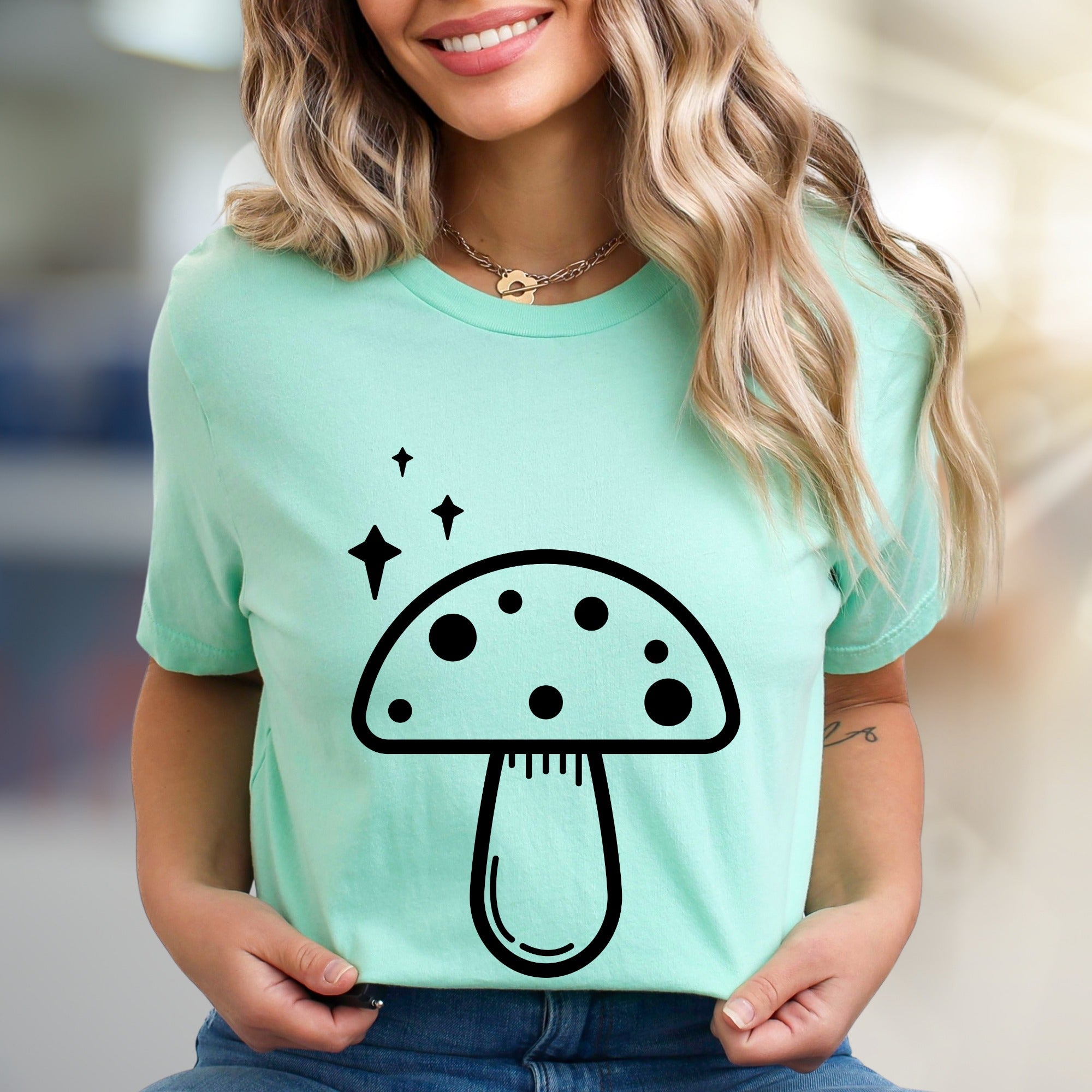 Enchanted Mushroom & Stars Graphic Tee, a Whimsical Pick for Nature Lovers