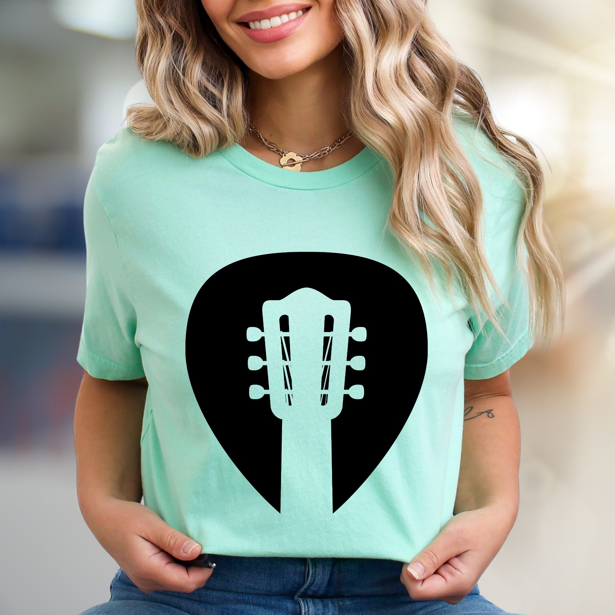 Guitar Headstock Pick Music Graphic Tee, a Musician's Essential for Casual Wear