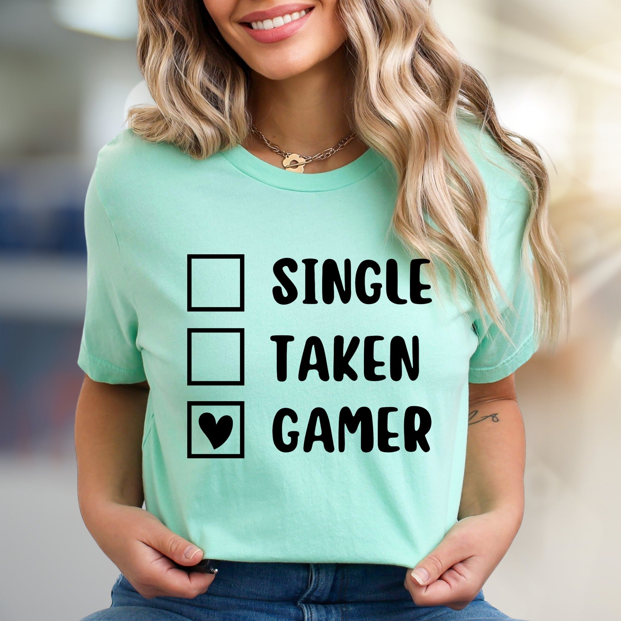 "Single, Taken, Gamer" Checklist Graphic Tee, a Witty Statement for Gamers