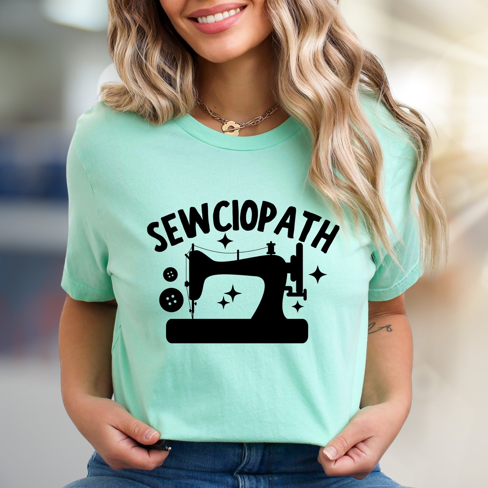 "SEWCIOPATH" Sewing Machine Graphic Tee, an Artisan Pick for Craft Enthusiasts