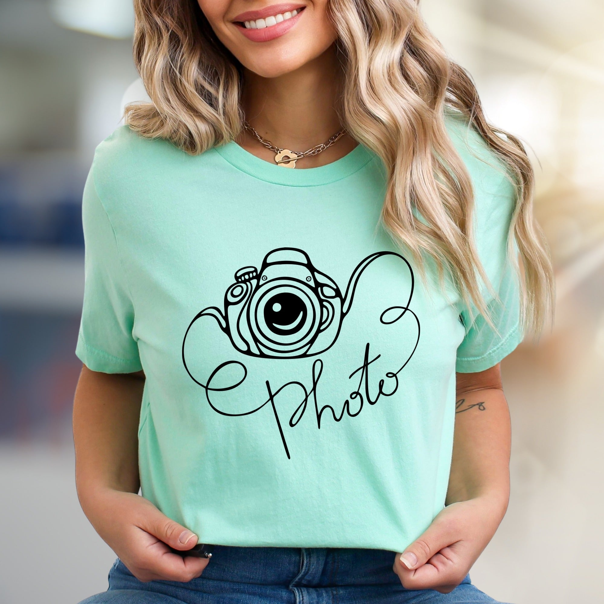"Photo" Camera Sketch Graphic Tee, a Creative Pick for Photographers
