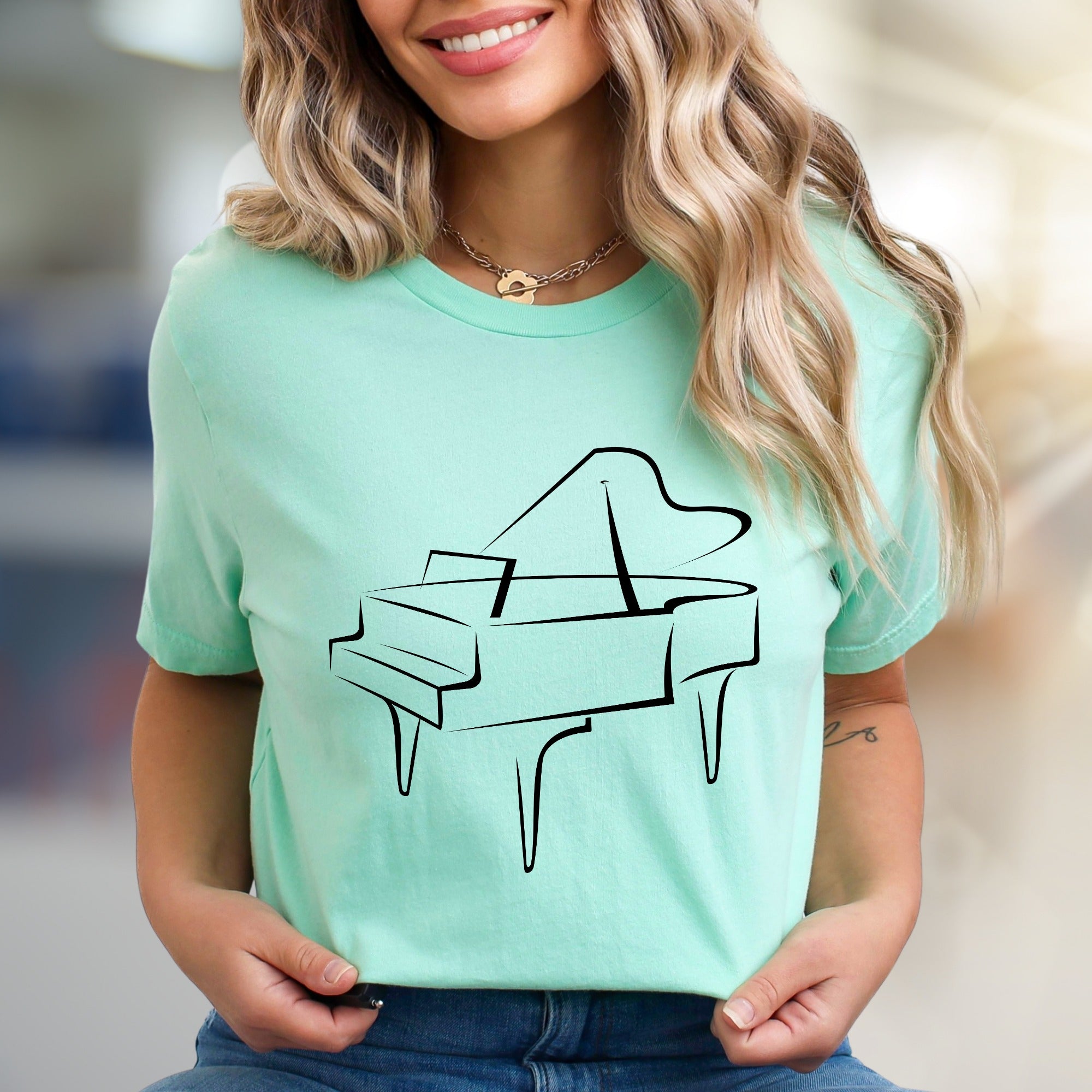 Grand Piano Outline Music Lover Graphic Tee, a Musician's Style Pick for Art Enthusiasts