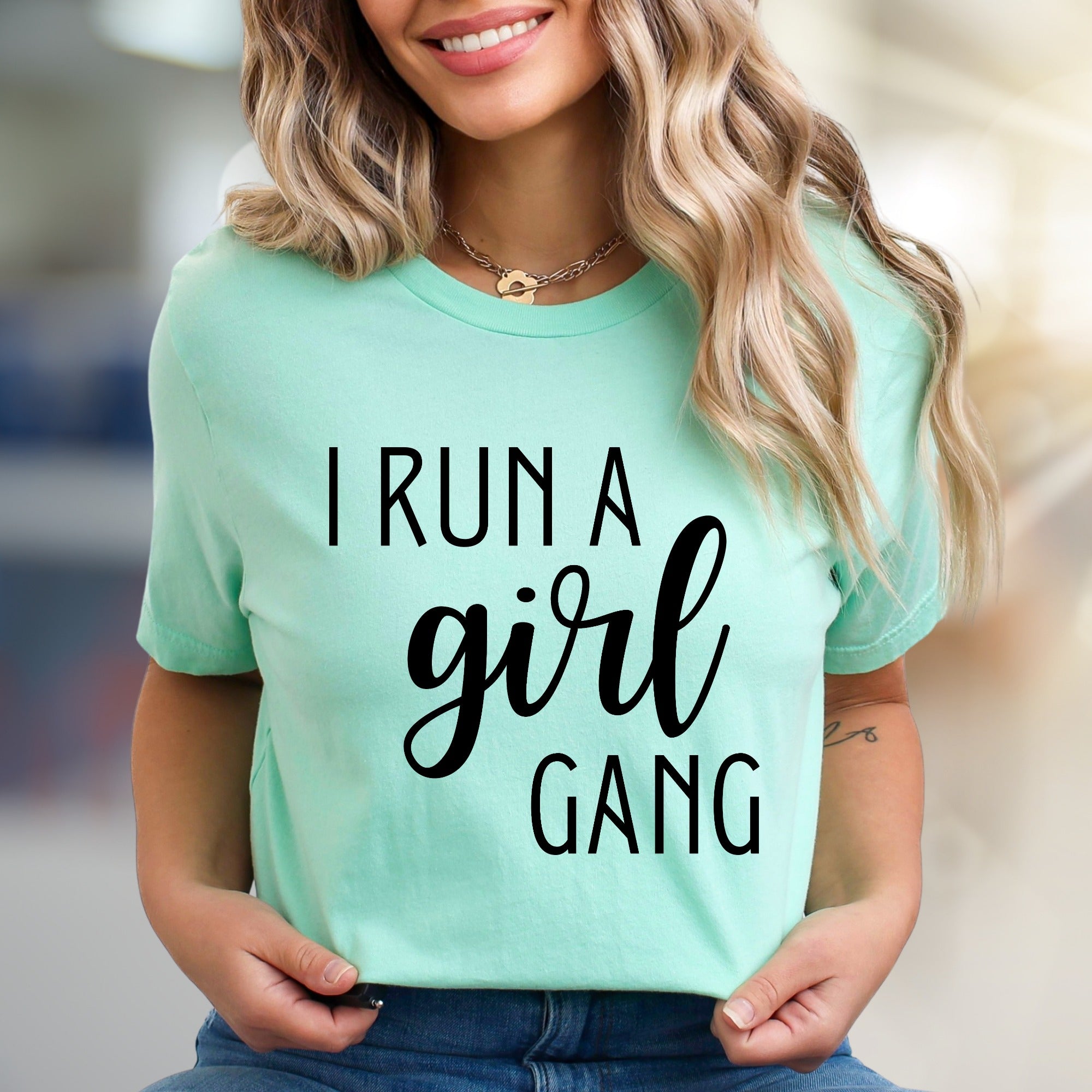 "I Run a Girl Gang" Bold Script Graphic Tee, a Statement Pick for Her