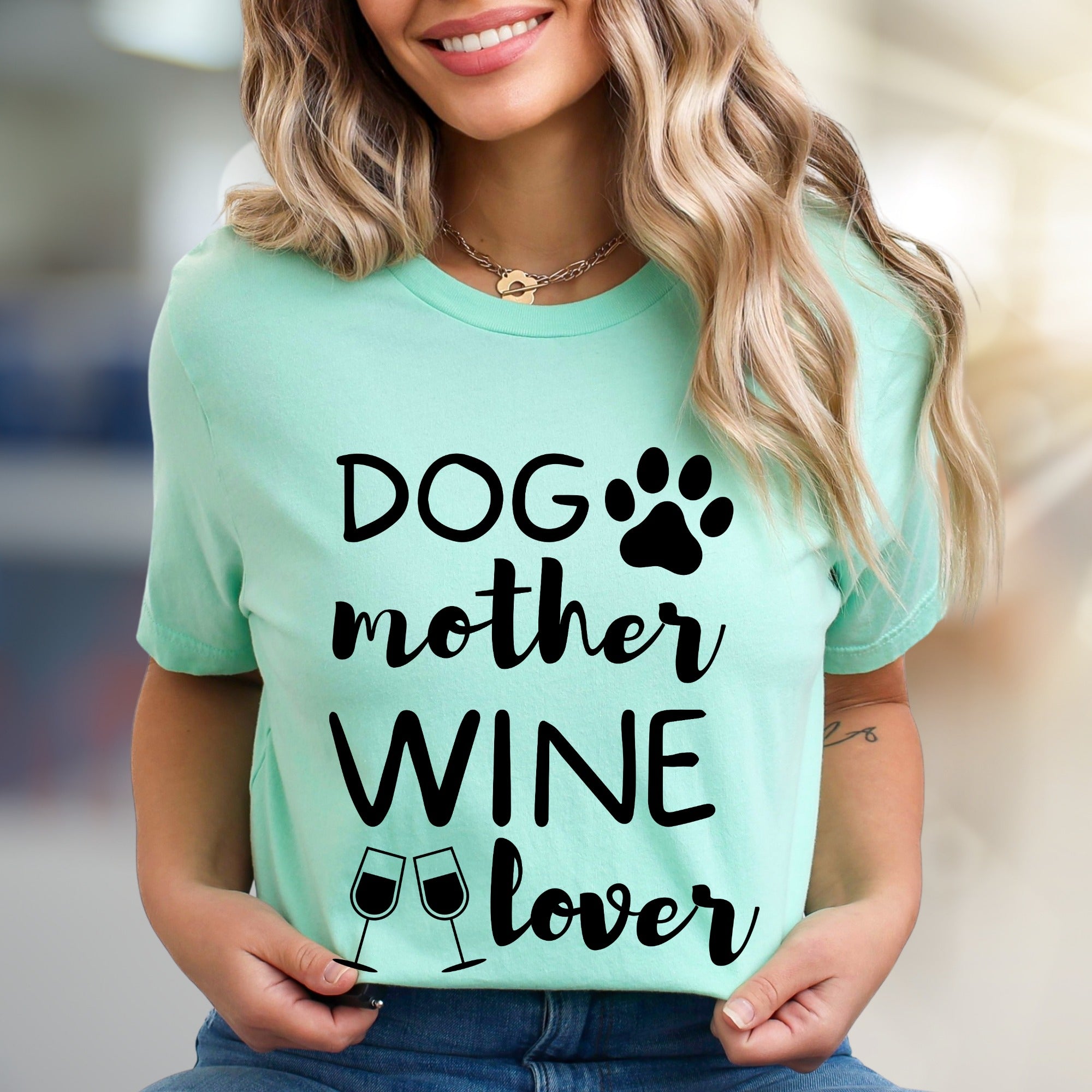 "Dog Mother Wine Lover" Pet Parent Graphic Tee, a Lifestyle Pick for Enthusiasts