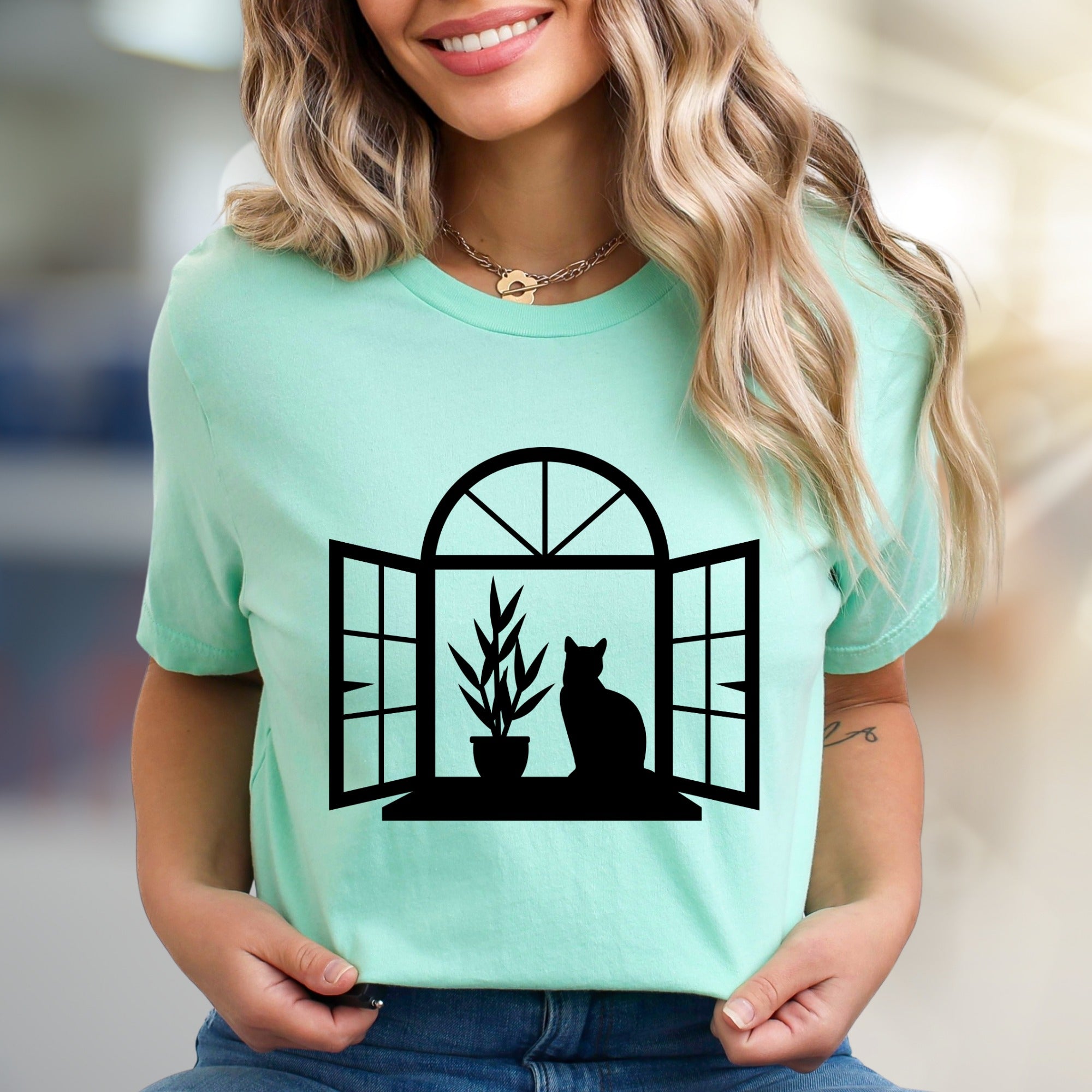 Window Cat & Plant Graphic Tee, a Serene Lifestyle Pick for Cat Lovers