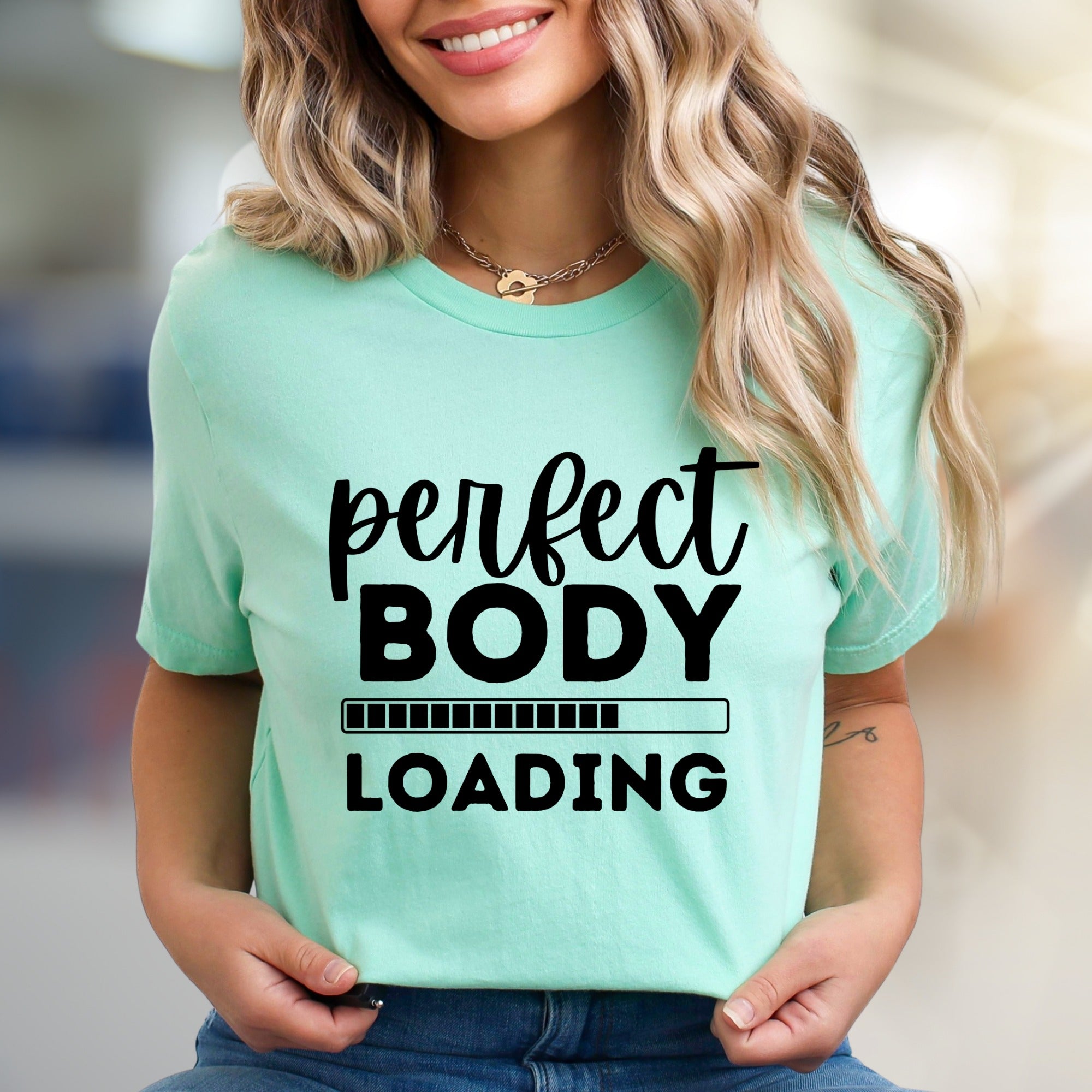 "Perfect Body Loading" Fitness Graphic Tee, a Motivational Pick for Enthusiasts
