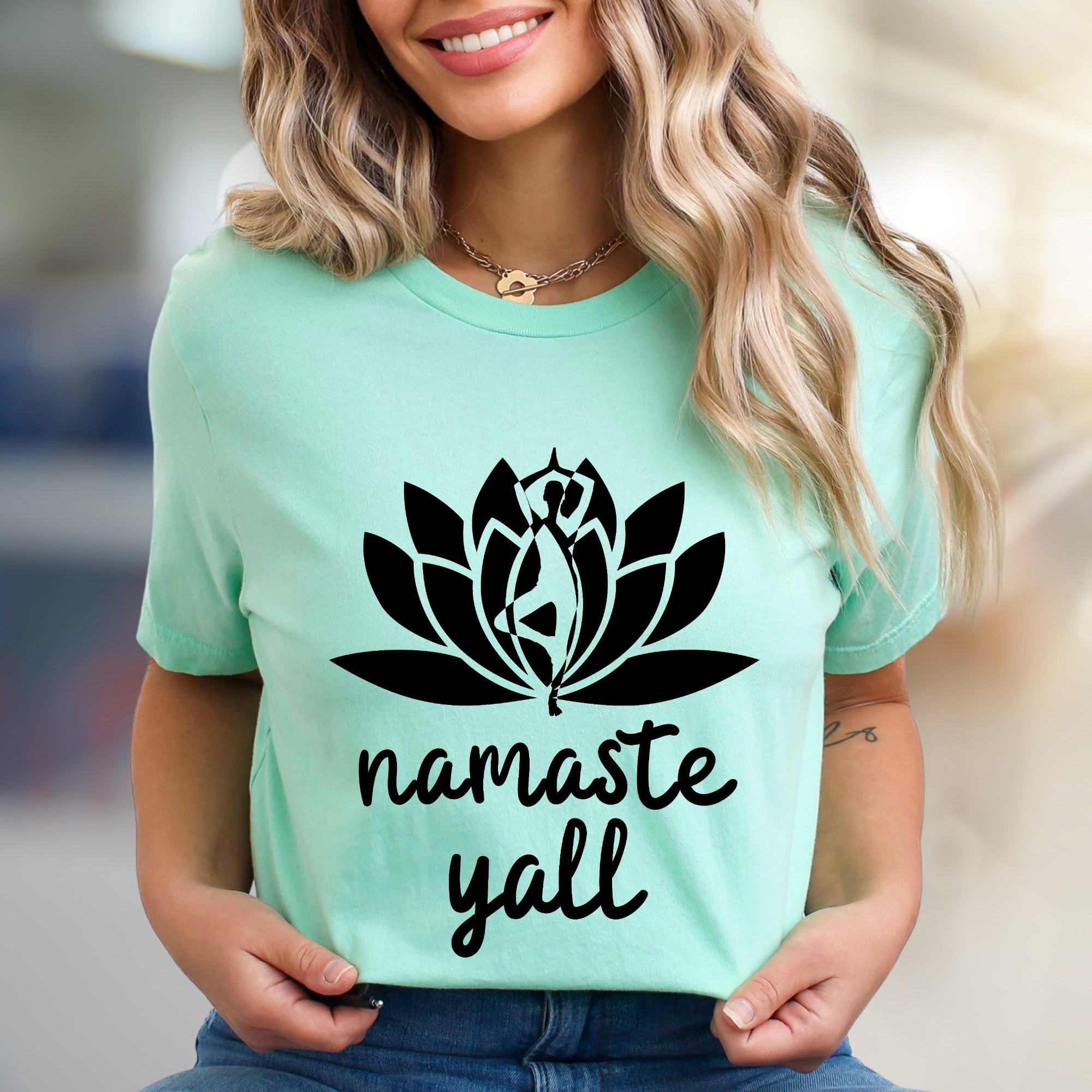"Namaste Y'all" Lotus Yoga Graphic Tee, A Zen Southern Pick for Wellness Enthusiasts