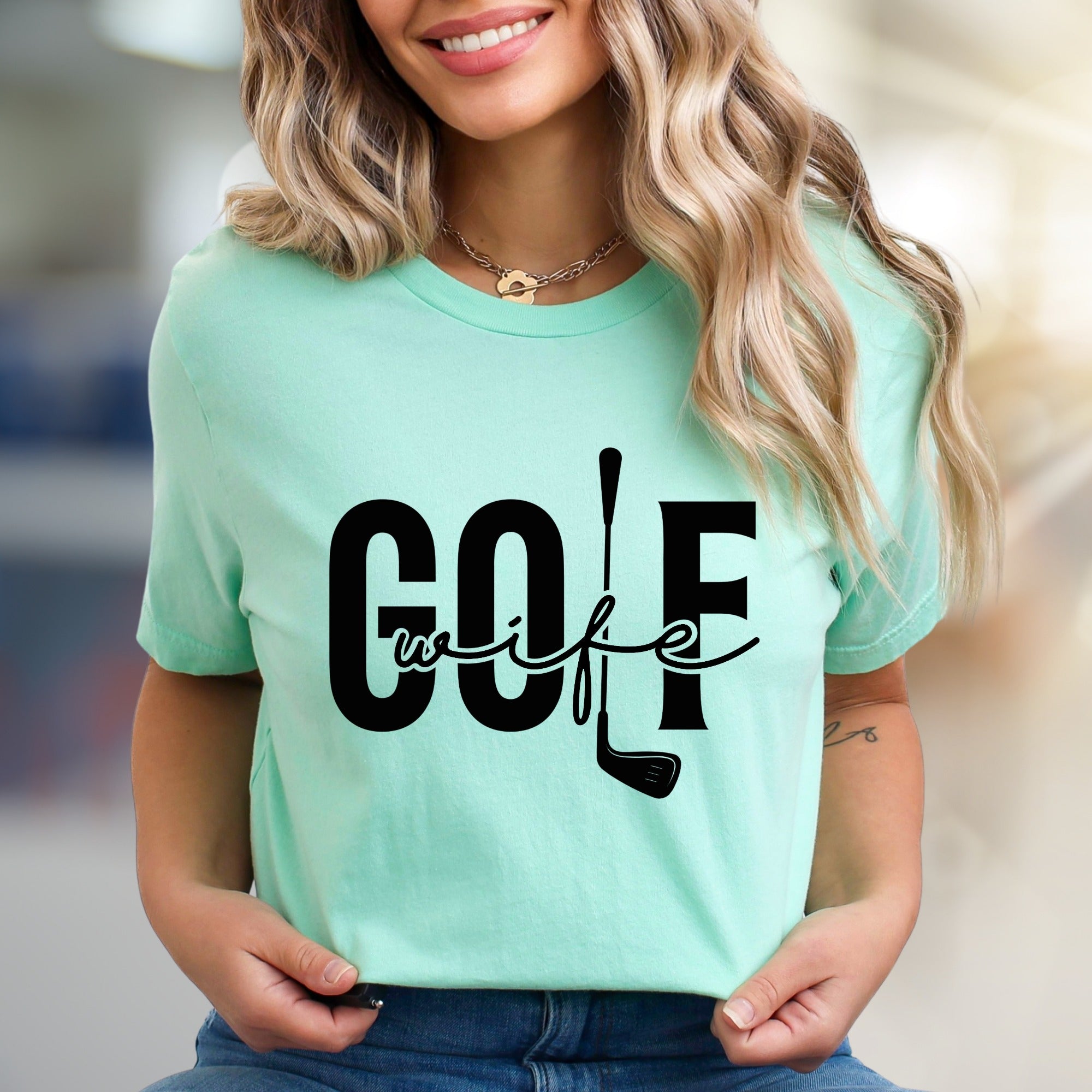 "GOLF wife" Golf Club Graphic Tee, a Sporty Pick for Golf Enthusiasts