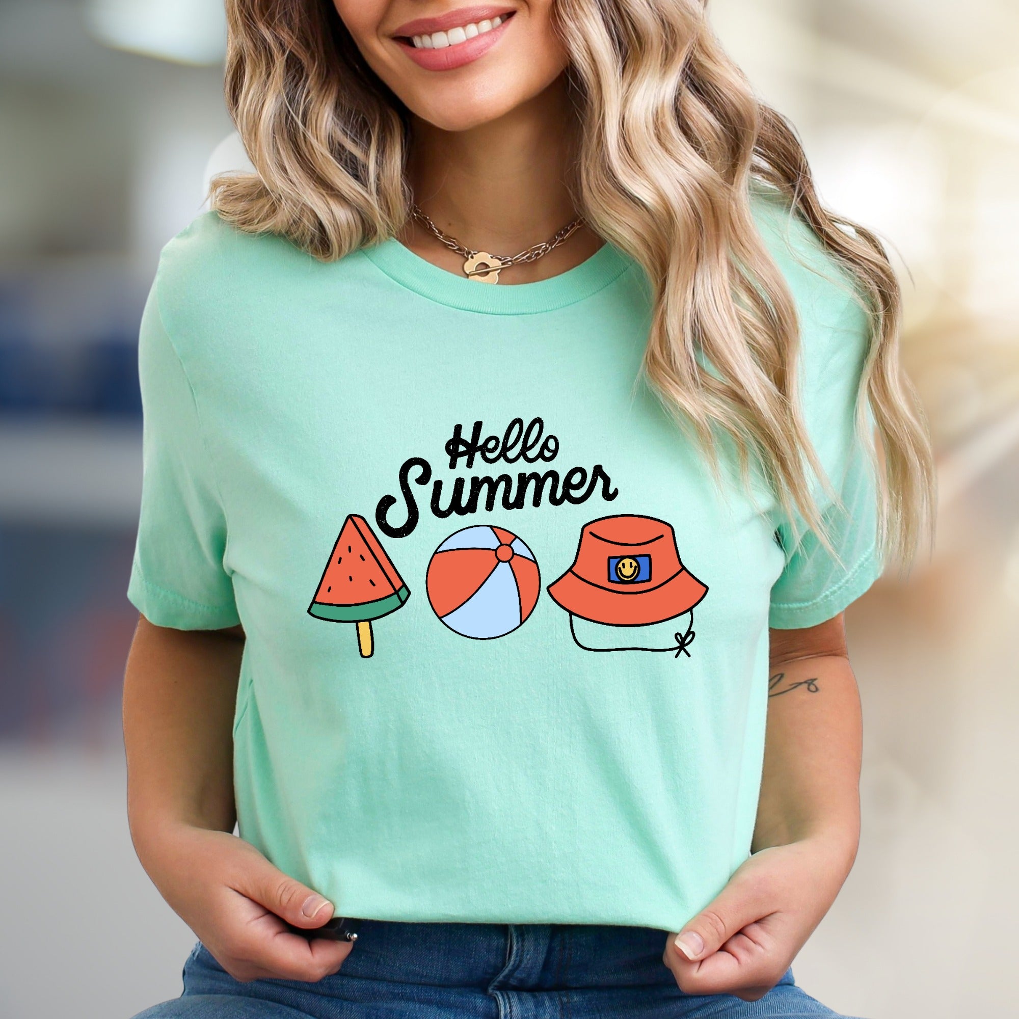 "Hello Summer" Beach Day Graphic Tee, a Vacation Vibe Pick for Summer Lovers
