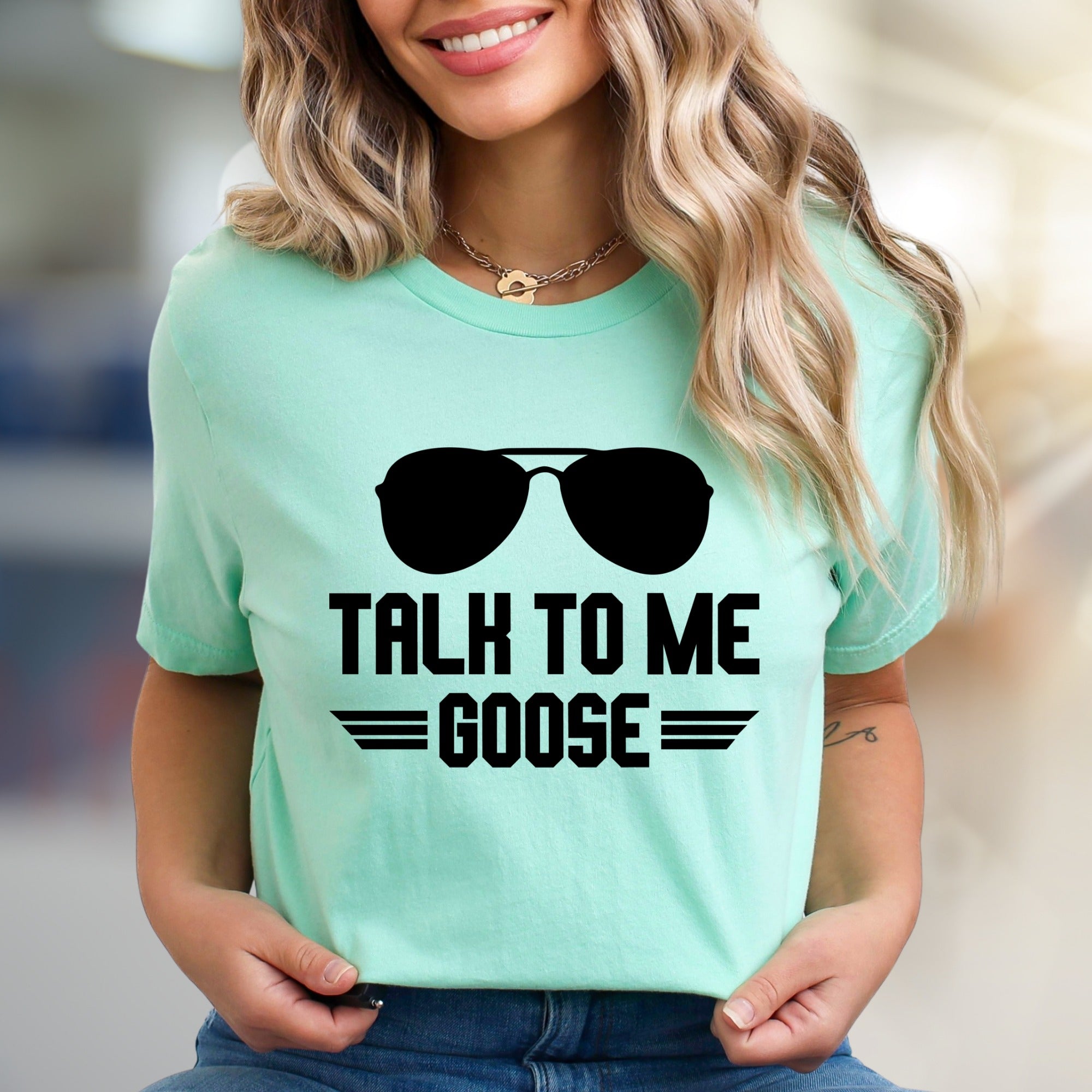"TALK TO ME GOOSE" Aviator Graphic Tee, a Maverick Fan Pick for Film Lovers