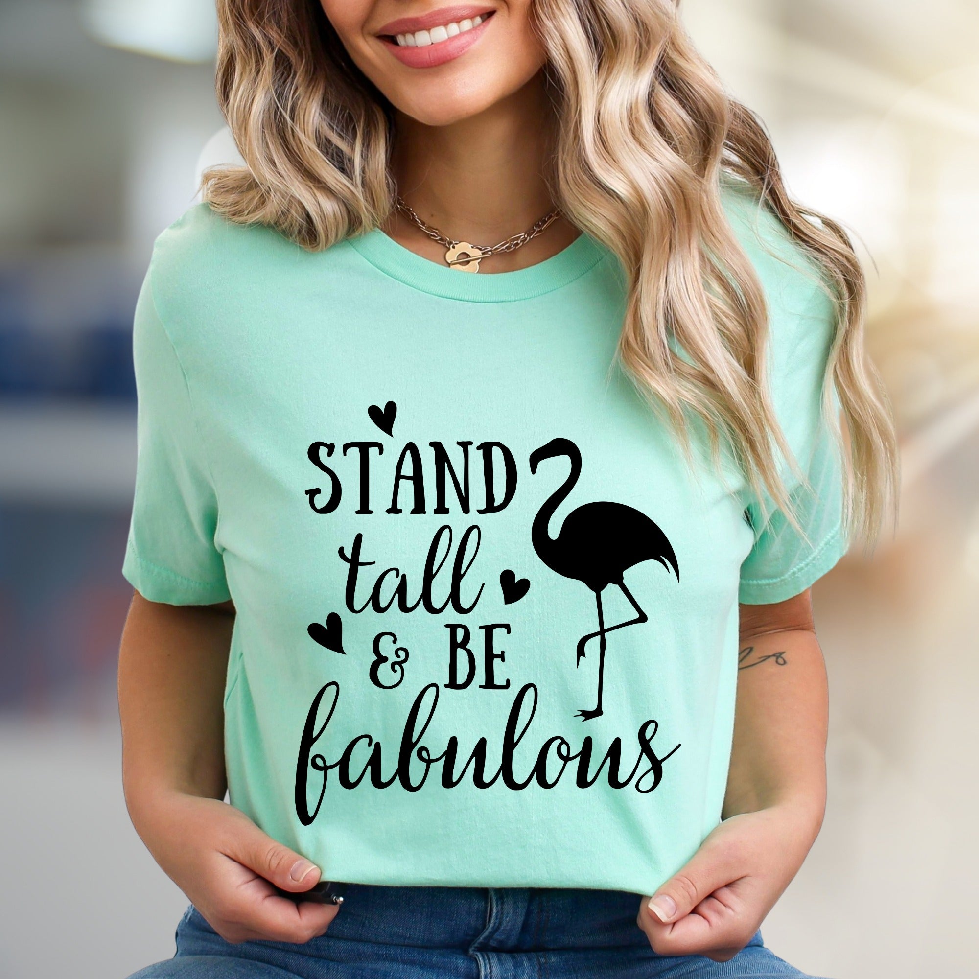 "Stand Tall & Be Fabulous" Flamingo Graphic Tee, a Positive Vibe Pick for Everyday Wear