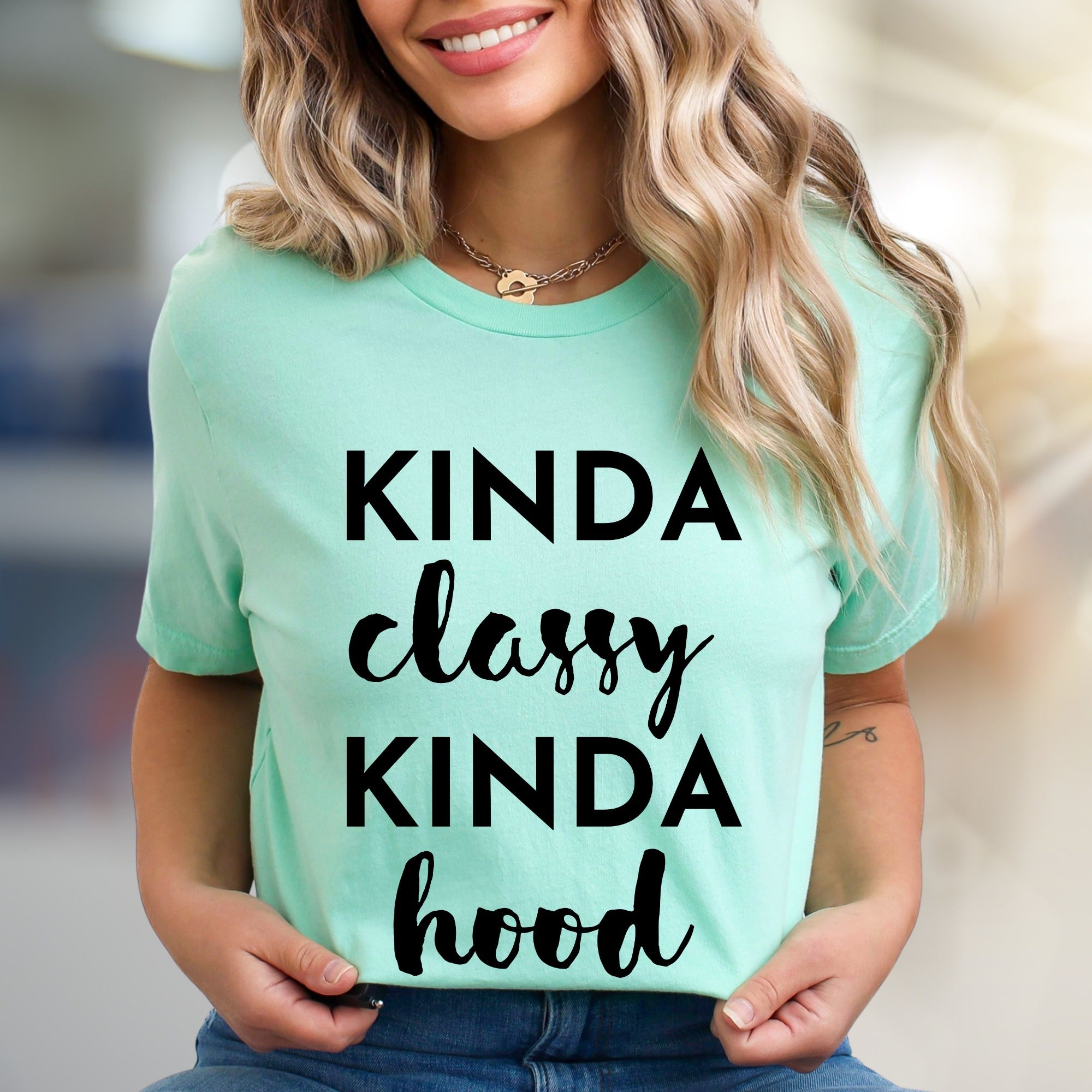 "KINDA Classy KINDA Hood" Vibe Graphic Tee, a Bold Statement for Modern Style