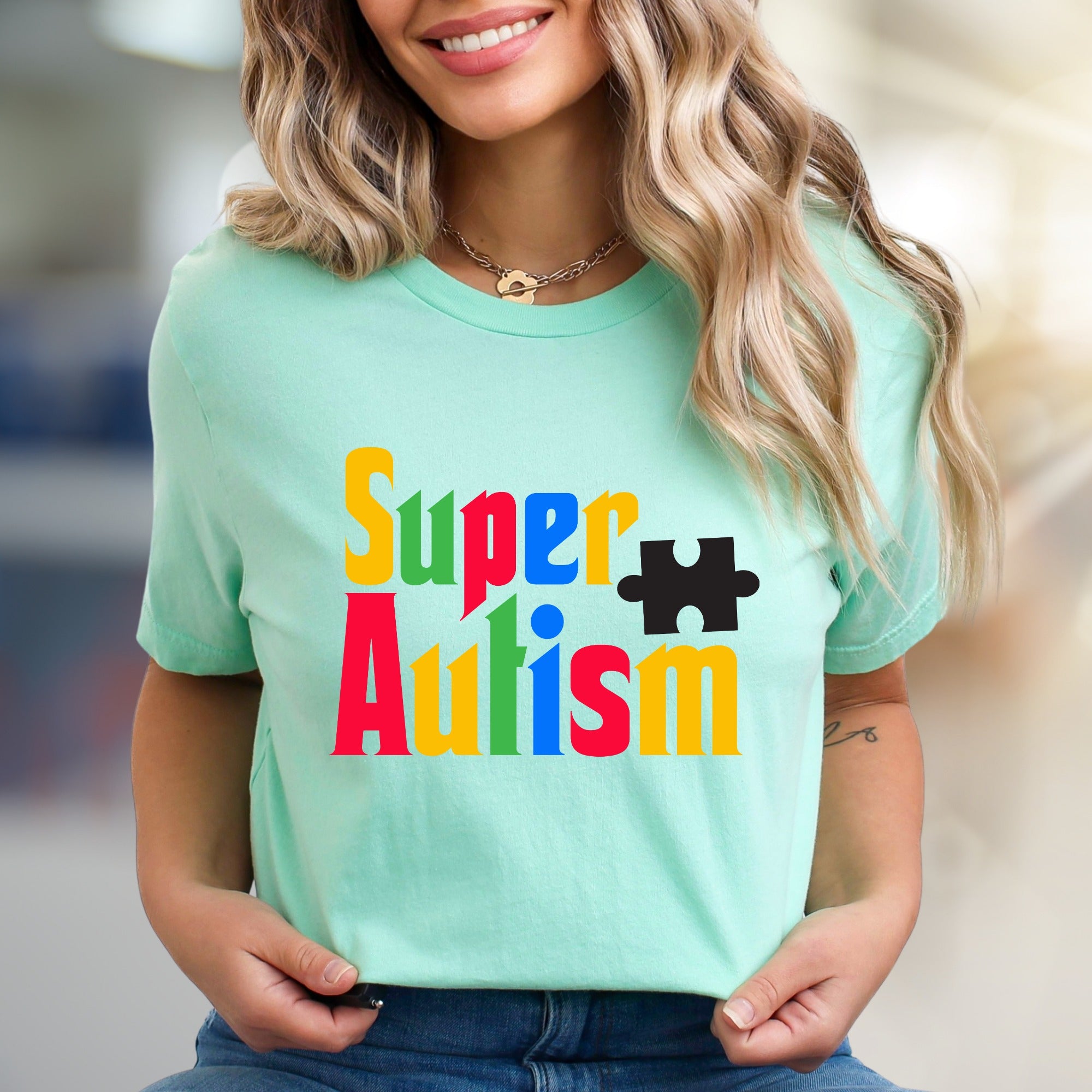 "Super Autism" Colorful Puzzle Tee, a Supportive Graphic Pick for Advocates