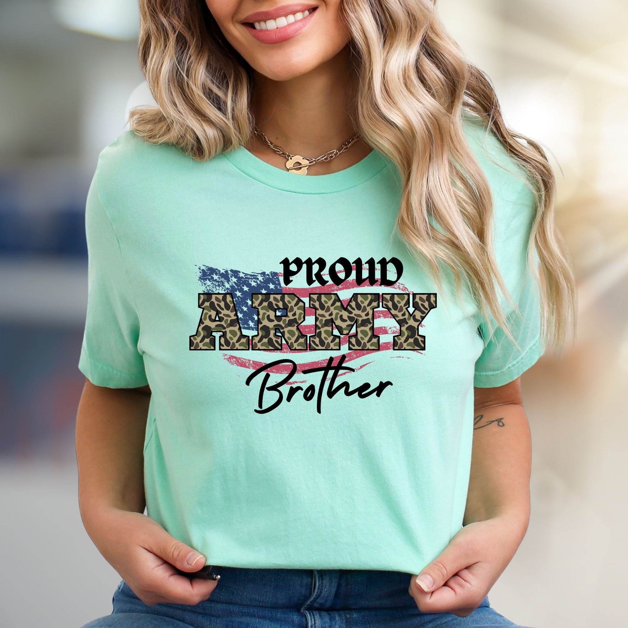 "Proud Army Brother" Camouflage Graphic Tee, a Patriotic Pick for Family
