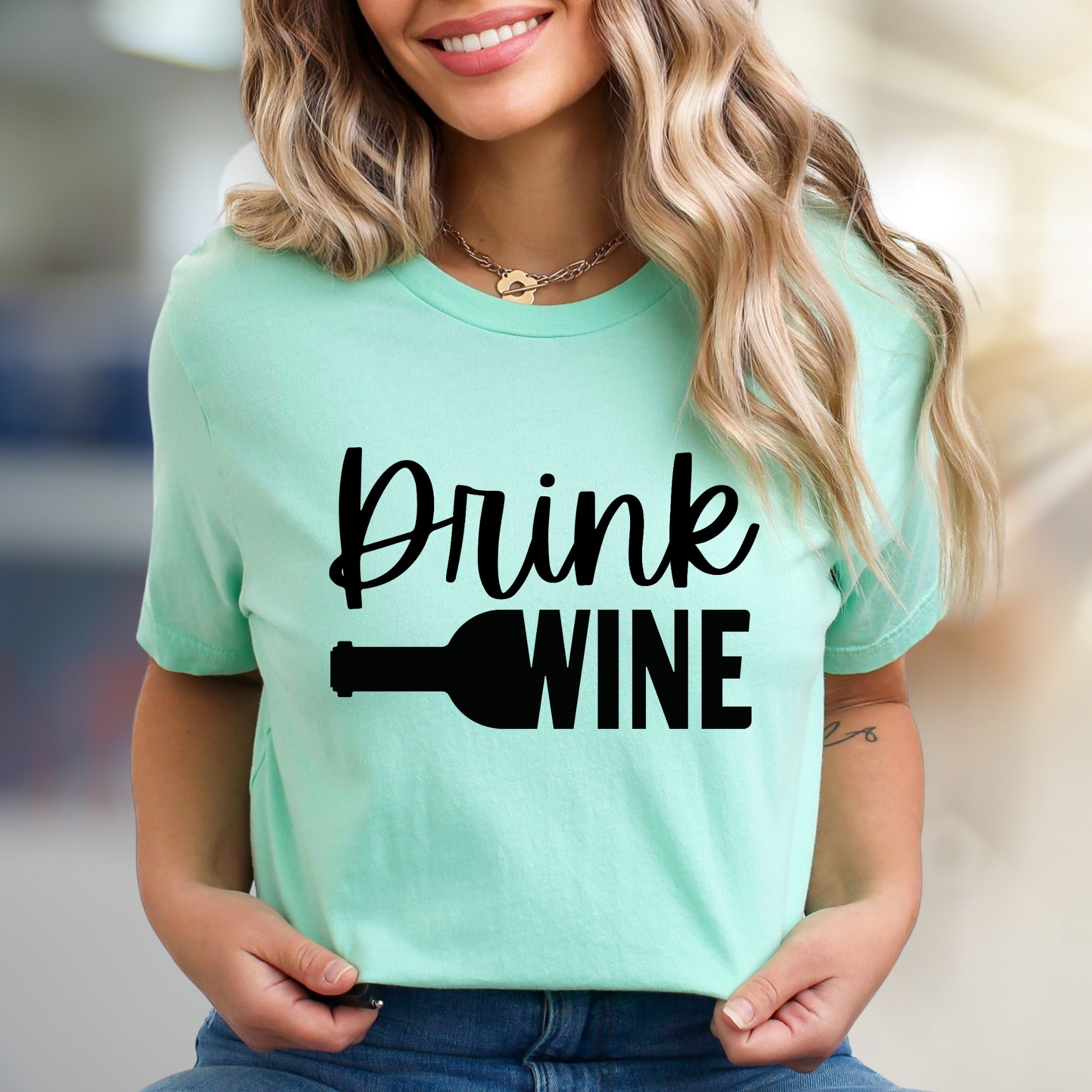 "Drink Wine" Fun Graphic Tee, a Casual Pick for Wine Lovers
