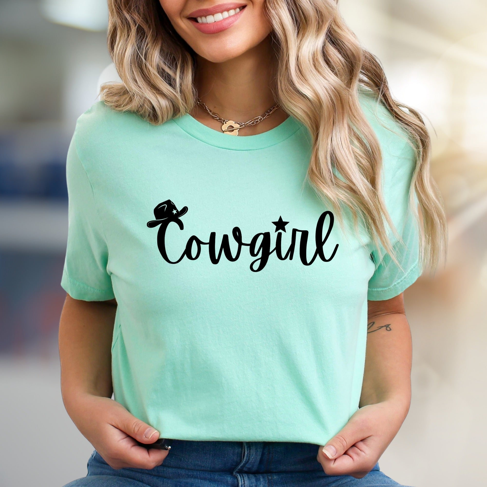 "Cowgirl" Western Script Graphic Tee, a Country Chic Pick for Free Spirits