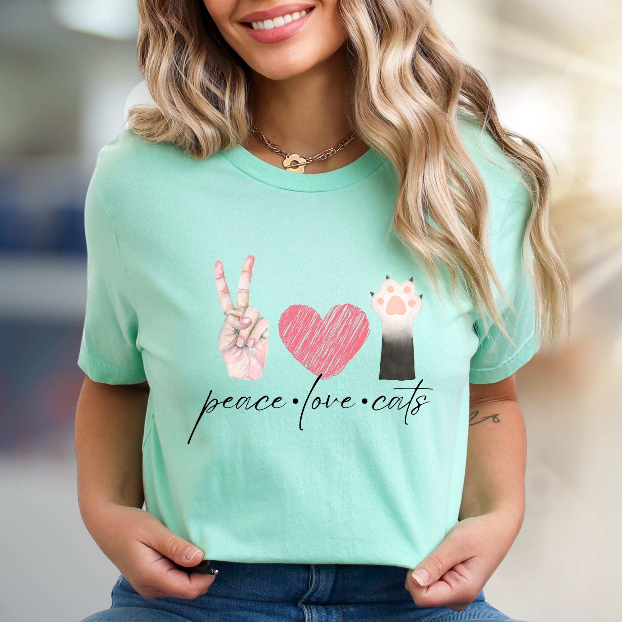 "peace love cats" Graphic Tee, a Feline Fan Pick for Cat Lovers