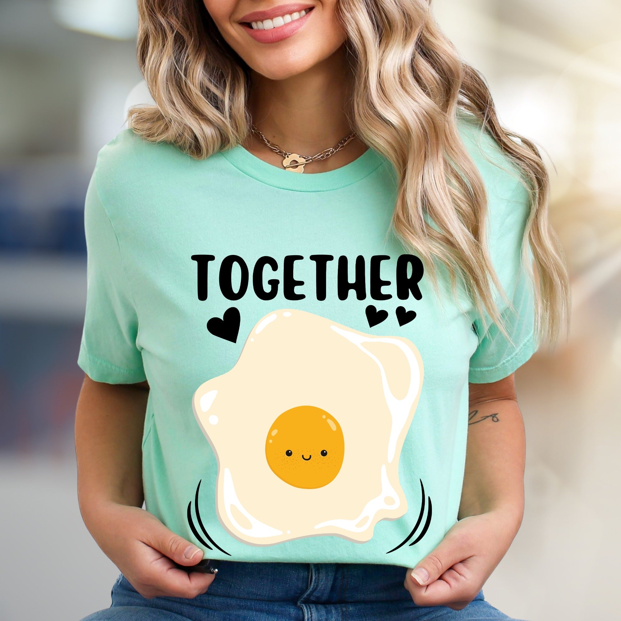 "TOGETHER" Cute Fried Egg Graphic Tee, A Playful Matching Pick for Couples