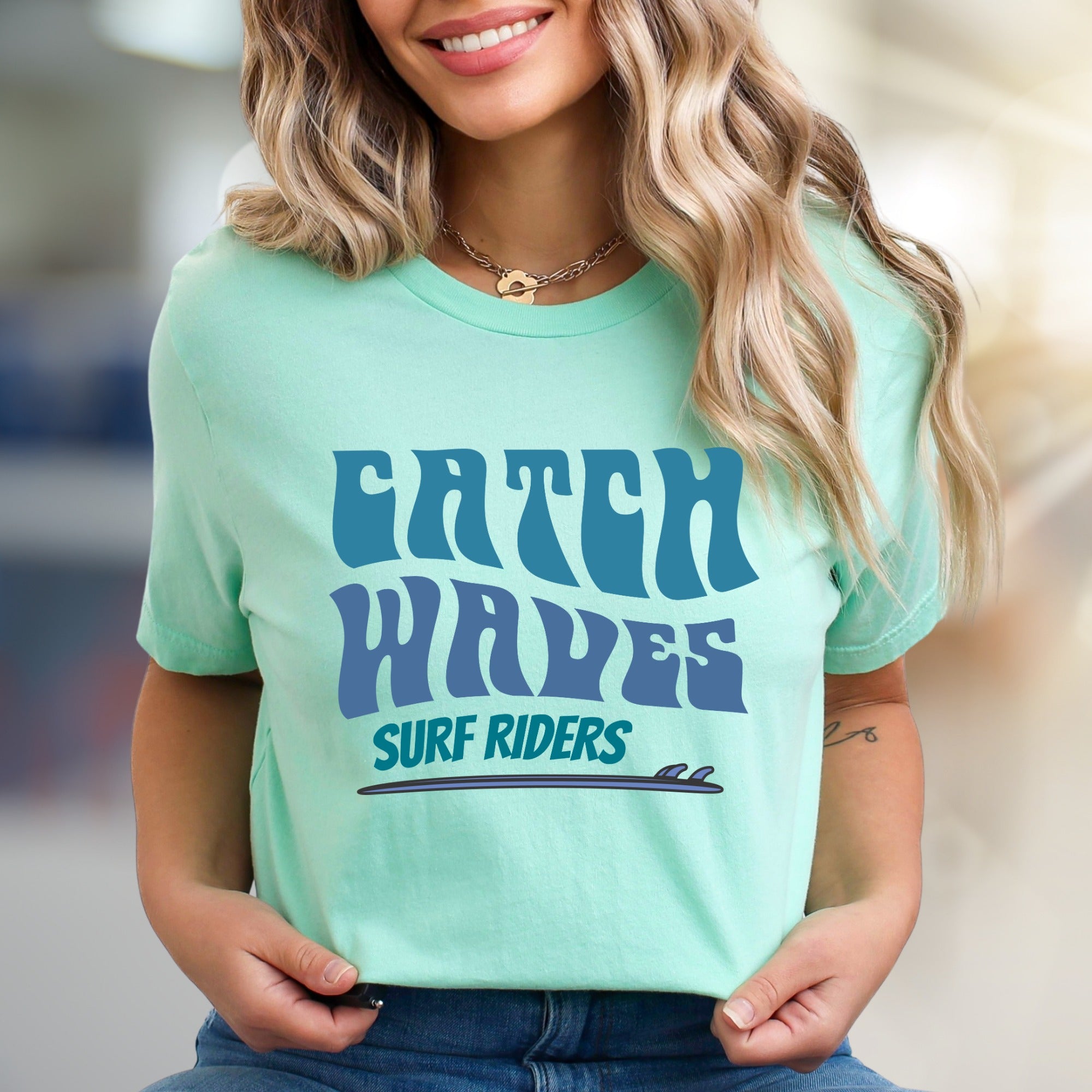 "Catch Waves Surf Riders" Retro Graphic Tee, a Beachy Pick for Ocean Lovers