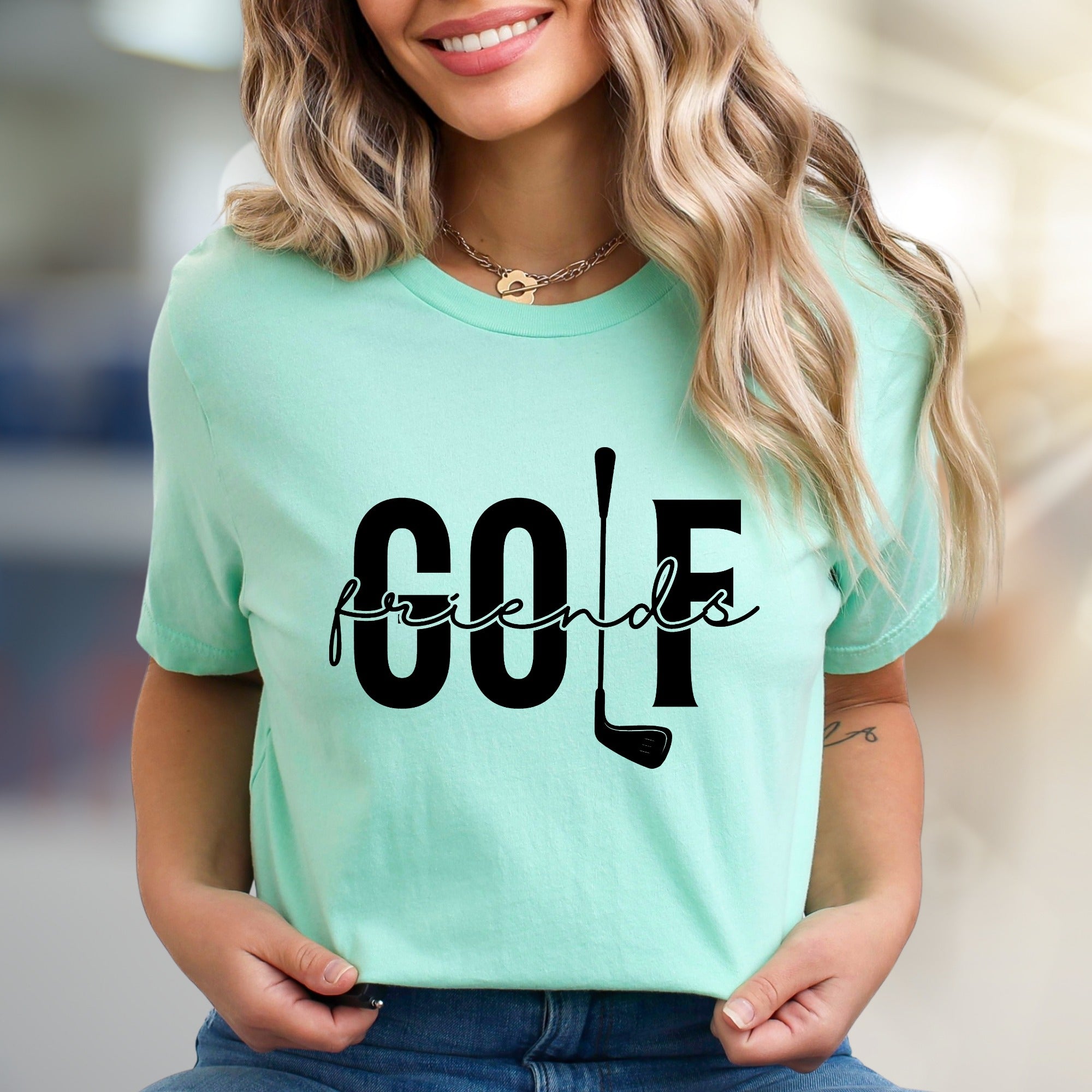 "GOLF friends" Collegiate Graphic Tee, a Sporty Pick for Golf Enthusiasts