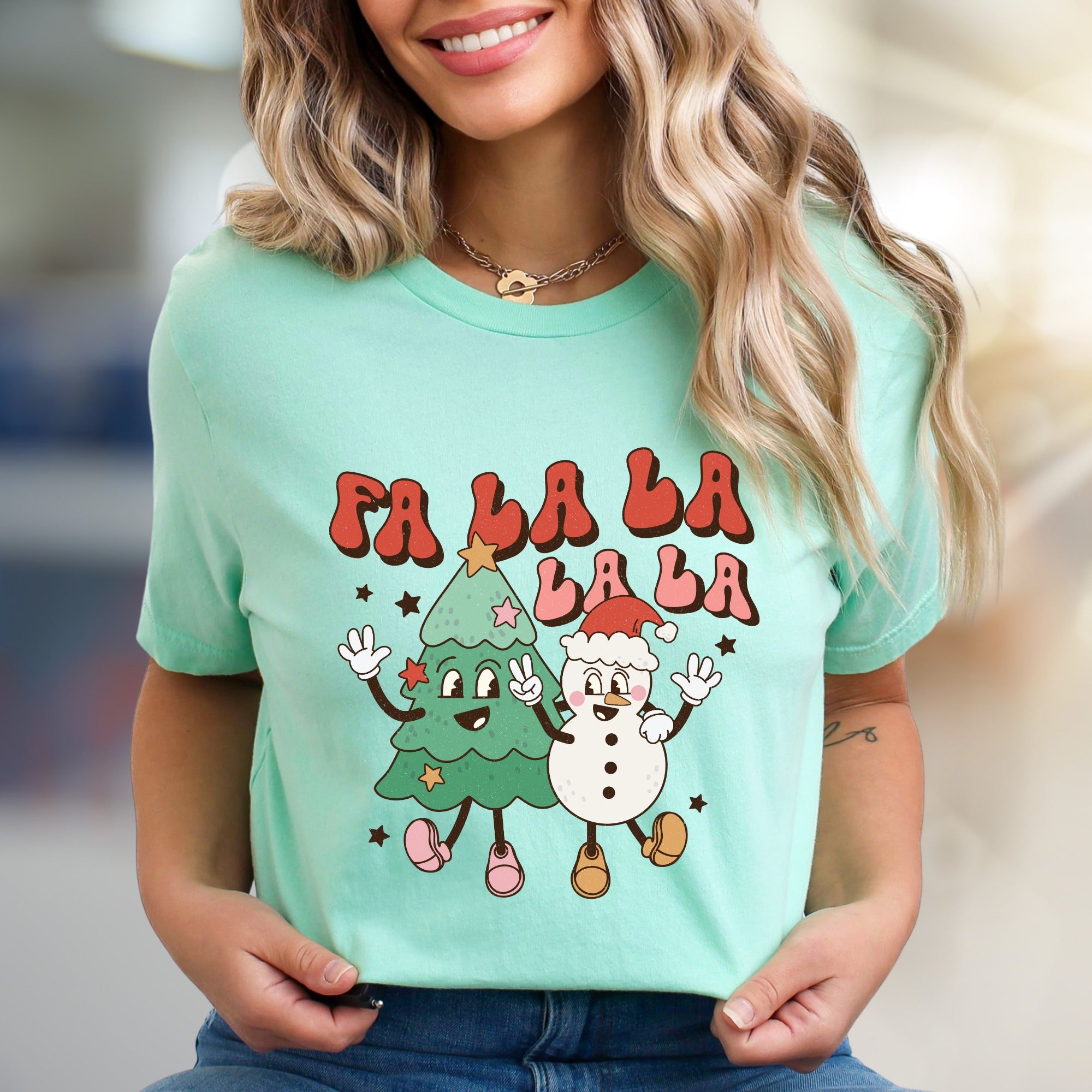 "Fa La La La La" Retro Holiday Graphic Tee, a Festive Pick for Christmas Enthusiasts