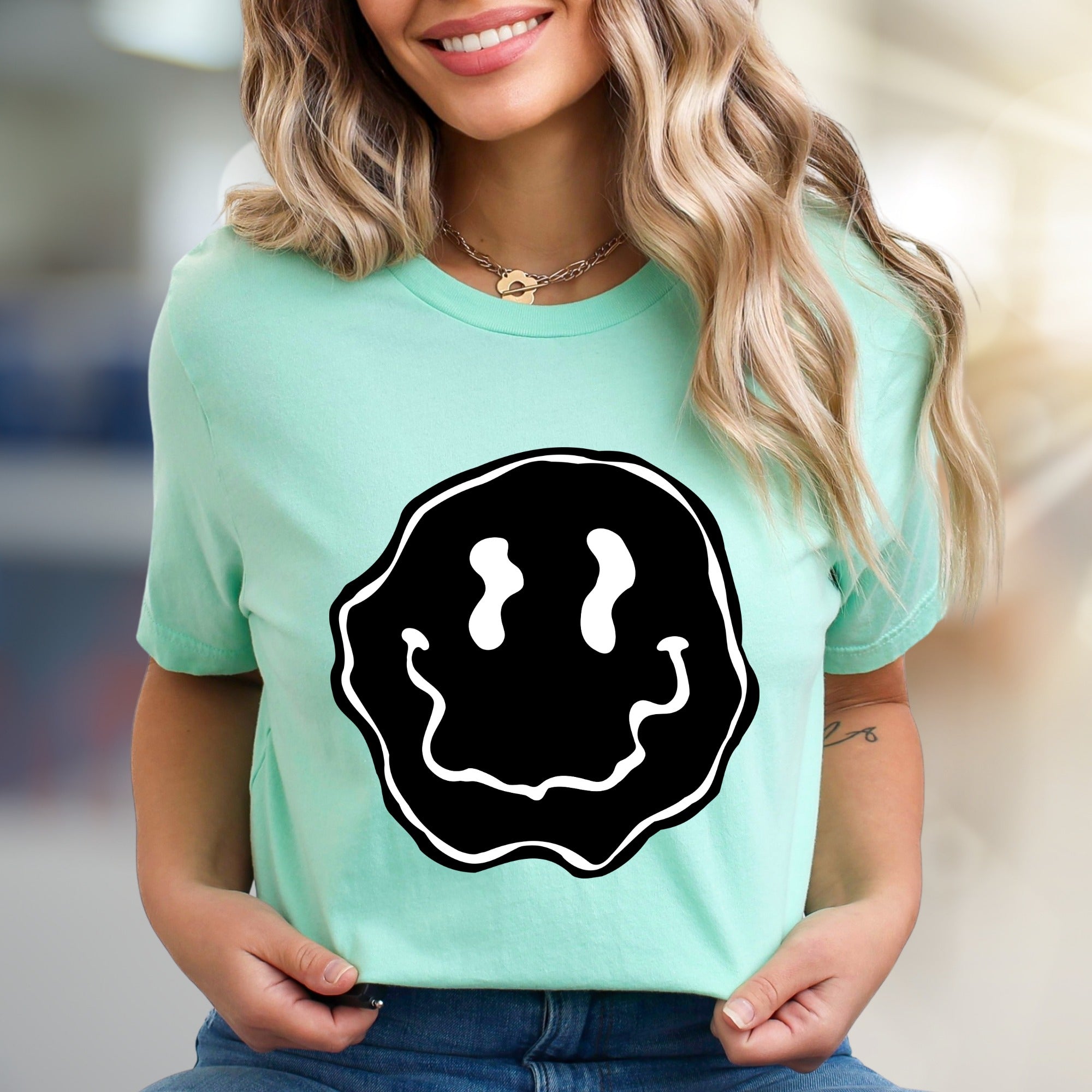 Melty Blob Smiley Face Graphic Tee, a Groovy Abstract Pick for Expressive Souls