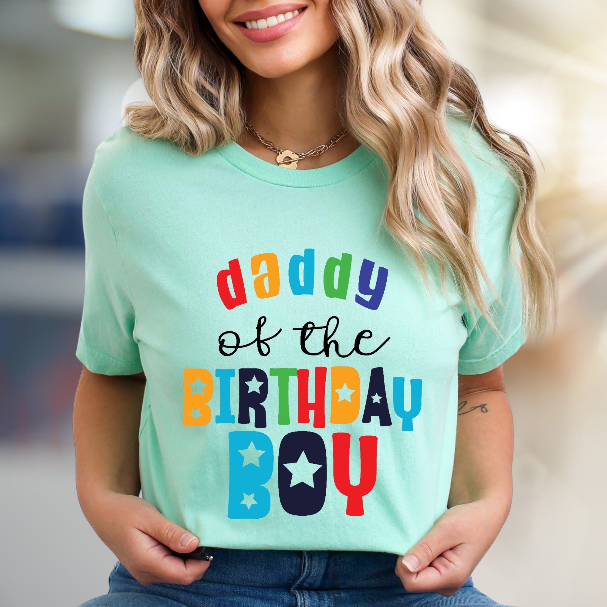 "Daddy of the Birthday Boy" Colorful Graphic Tee, a Celebration Pick for Dads