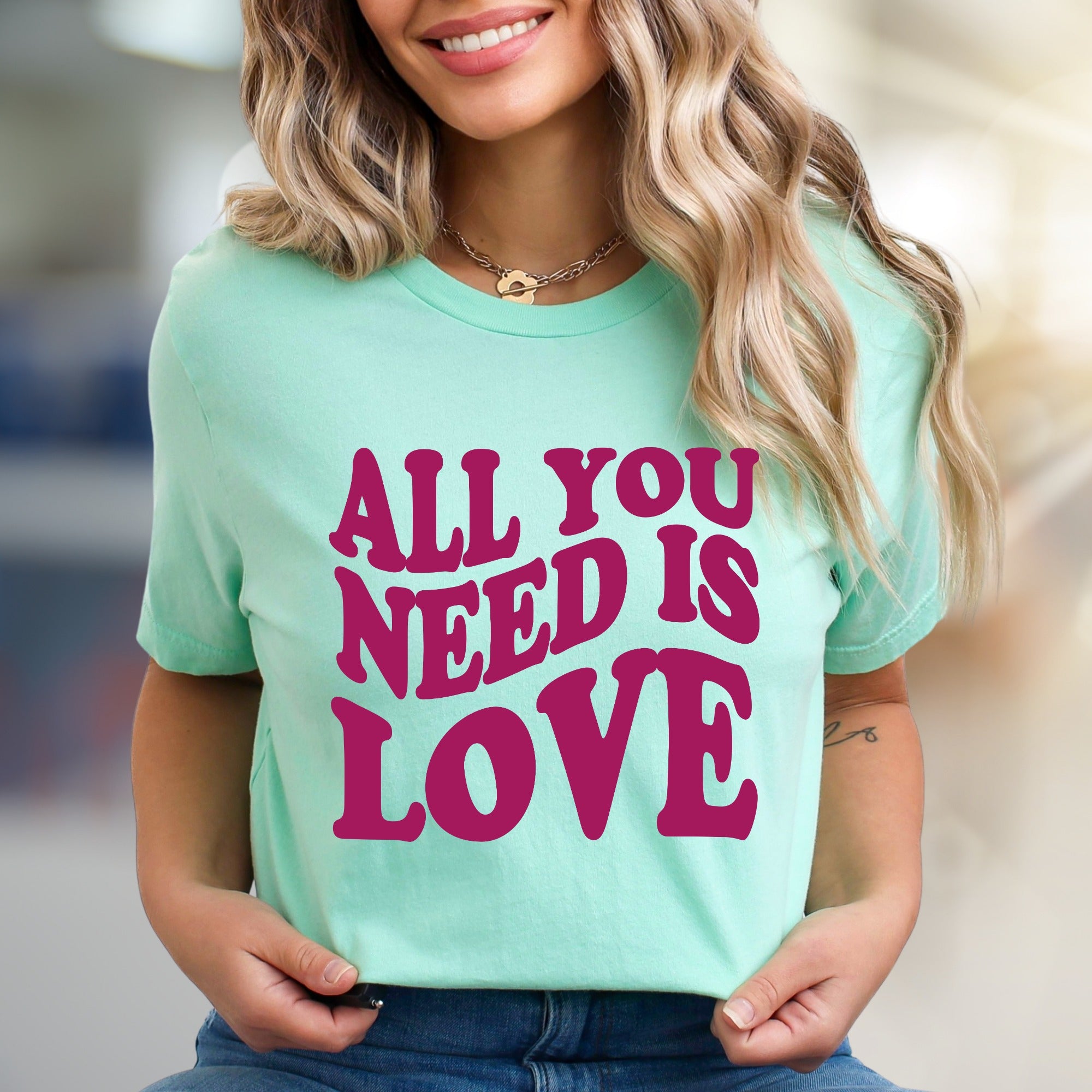 "ALL YOU NEED IS LOVE" Retro Graphic Tee, a Groovy Pick for Peace-Lovers