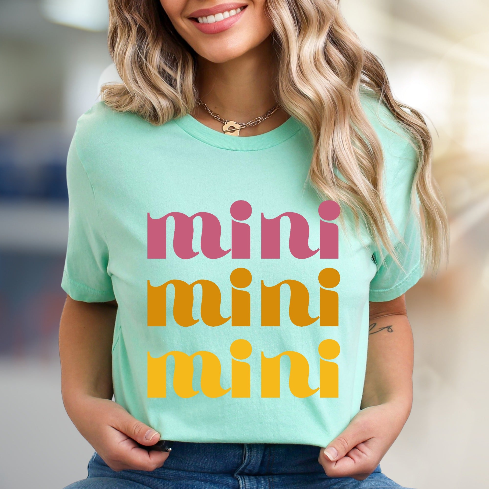 "mini mini mini" Retro Groovy Graphic Tee, a Playful Pick for Trendsetters