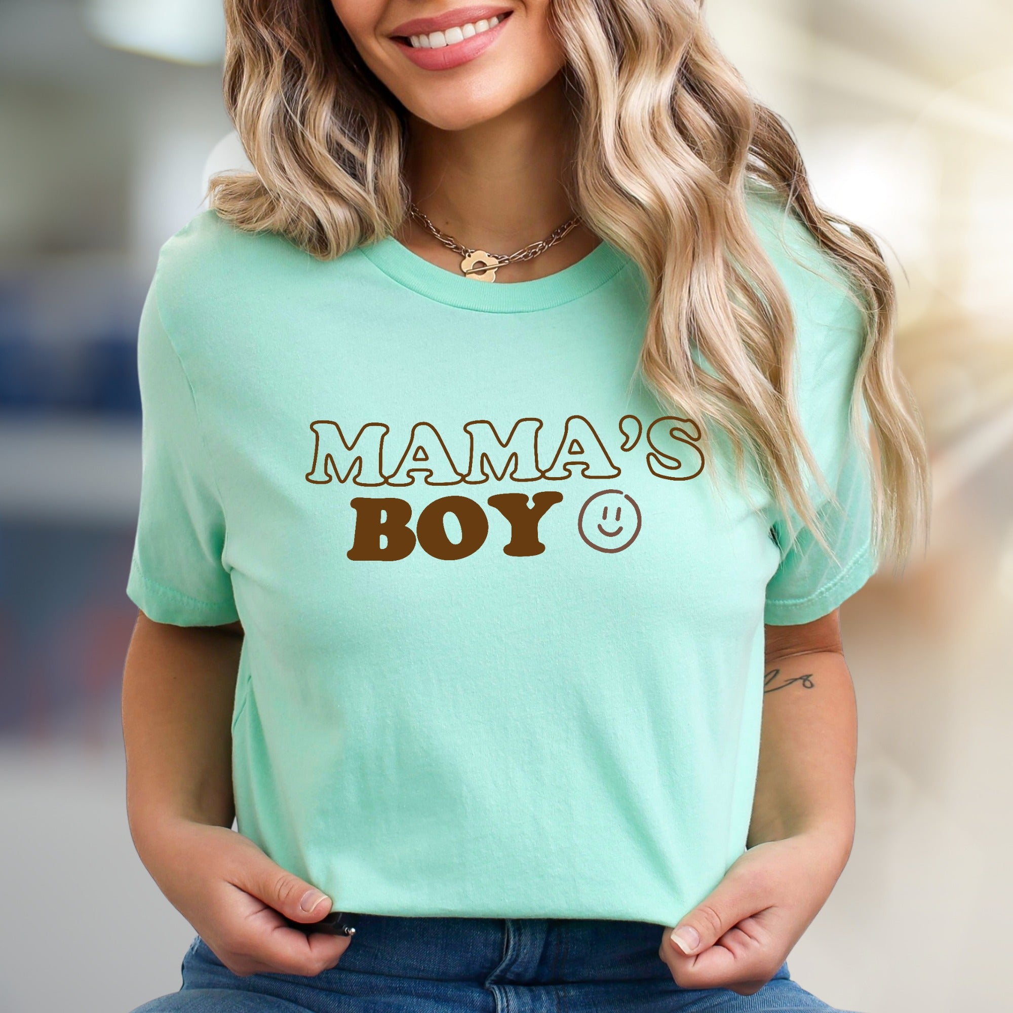 "Mama's Boy" Retro Smiley Graphic Tee, a Sweet Gift for Sons & Moms