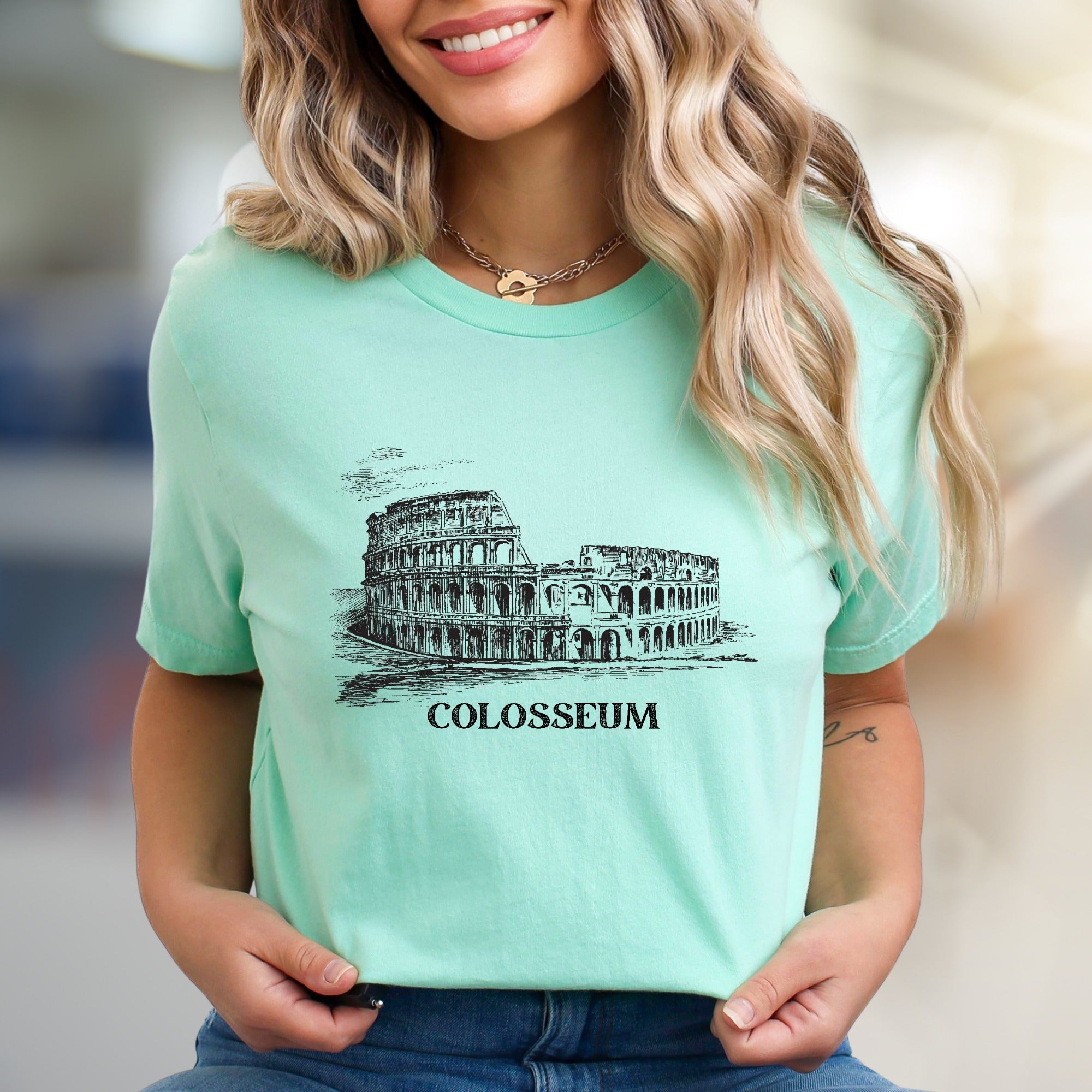 "COLOSSEUM" Roman Landmark Graphic Tee, a Travel Souvenir Pick for History Buffs