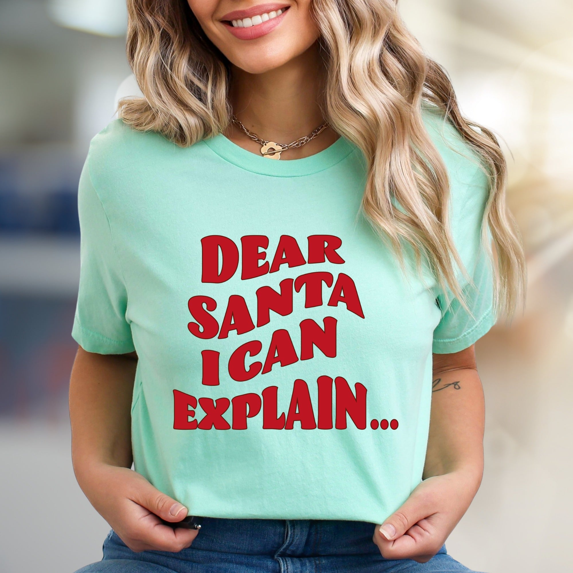 "Dear Santa I Can Explain..." Humorous Christmas Graphic Tee, a Festive Pick for Holiday Lovers