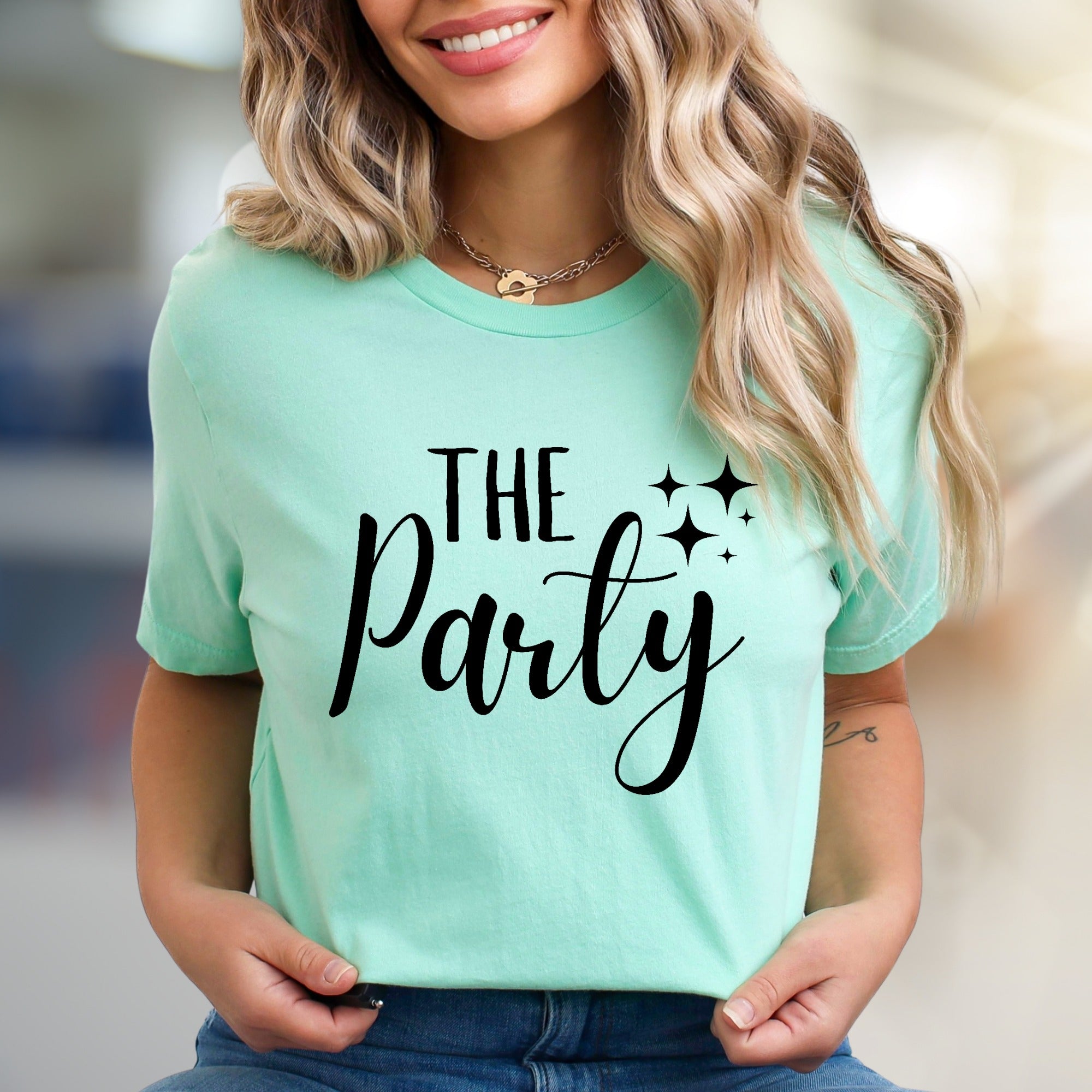 "THE Party" Sparkle Graphic Tee, a Celebration Lifestyle Pick for Social Butterflies
