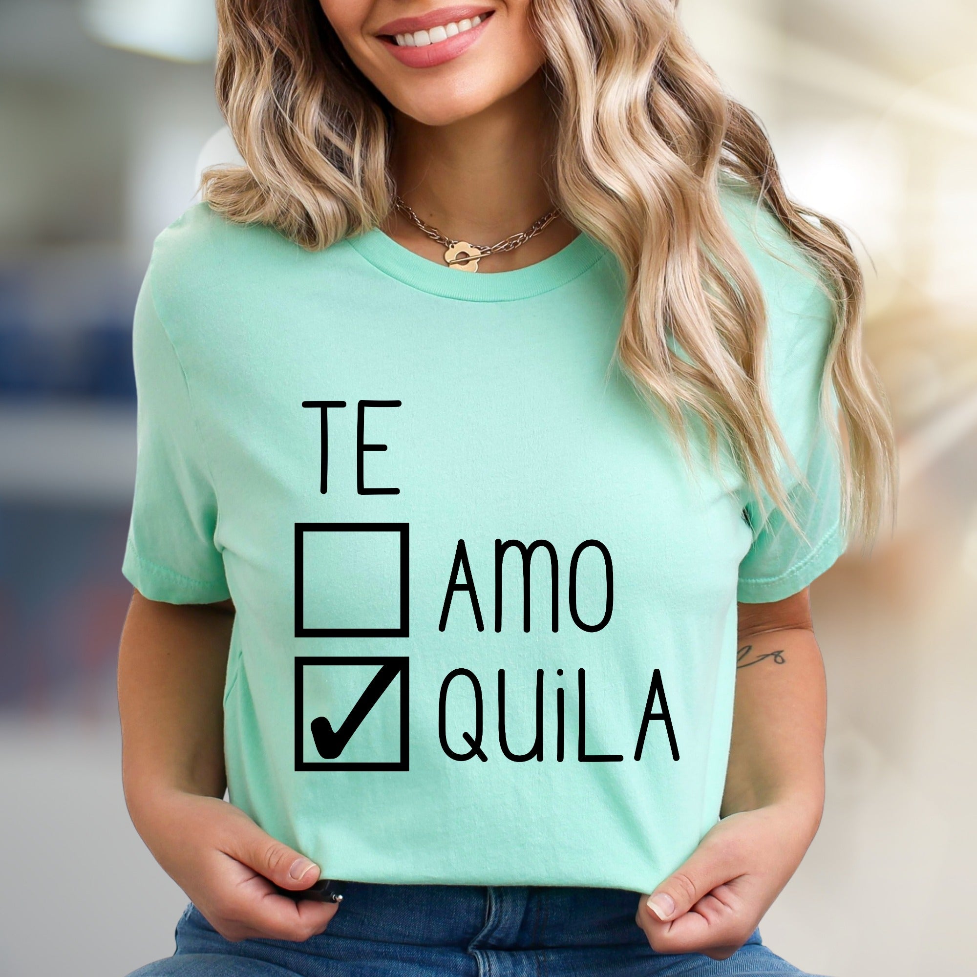 "TE AMO QUILA" Tequila Lover Graphic Tee, a Funny Vibe for Party Goers