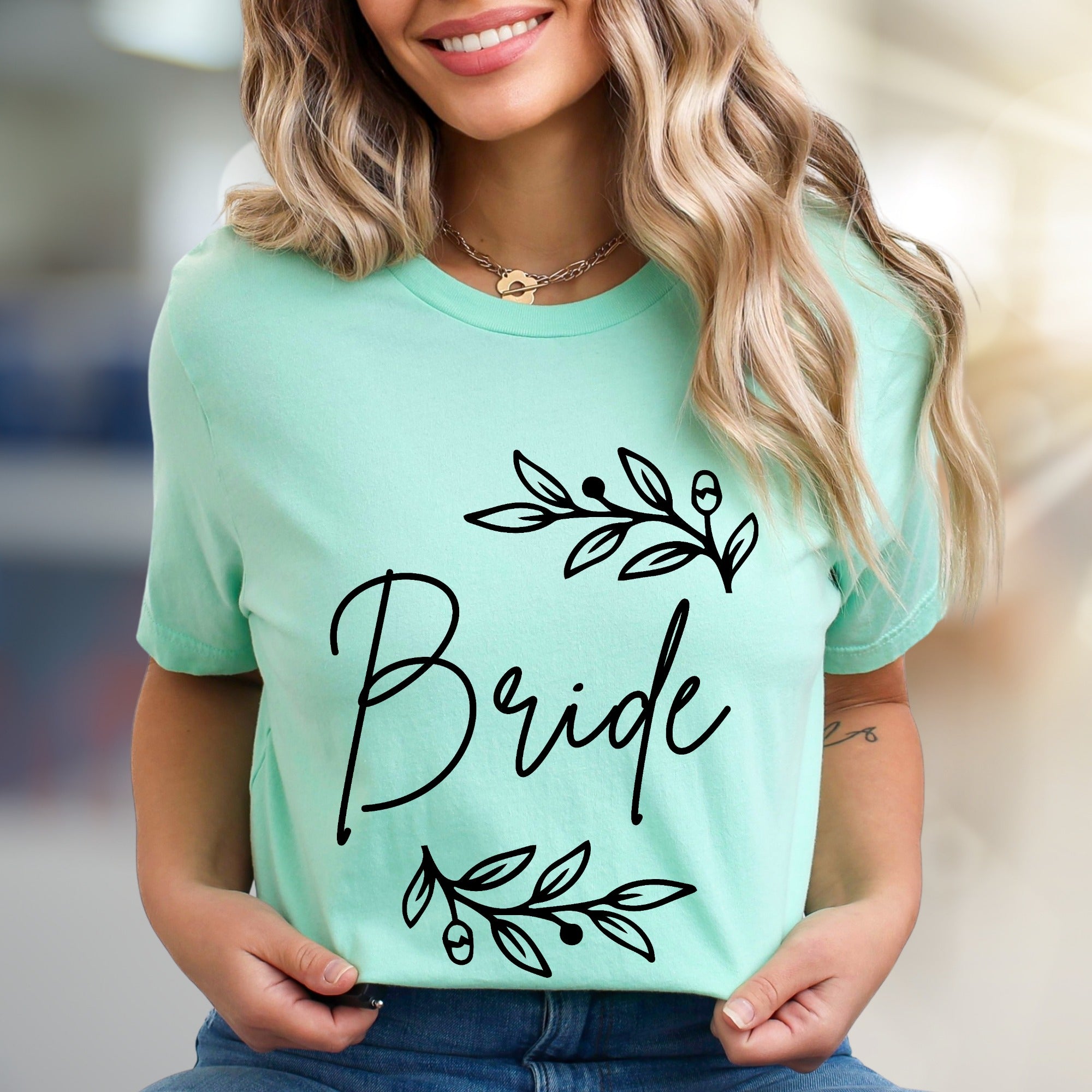"Bride" Floral Wreath Graphic Tee, a Bridal Party Pick for Engaged Women