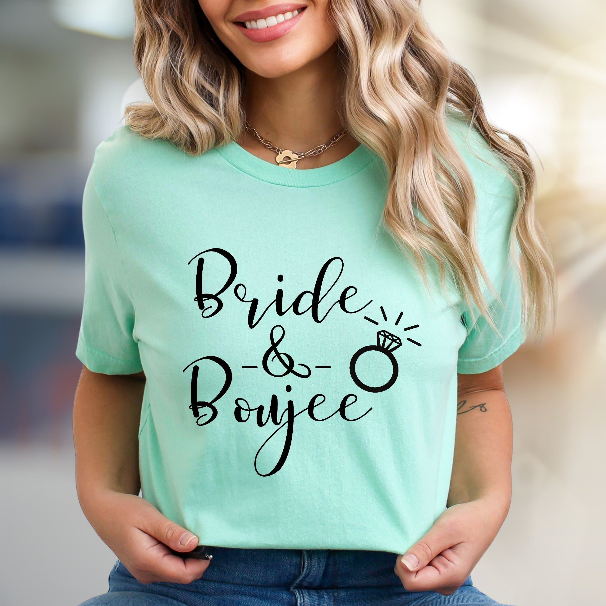 "Bride & Boujee" Wedding Ring Graphic Tee, a Bachelorette Party Pick for Future Wives