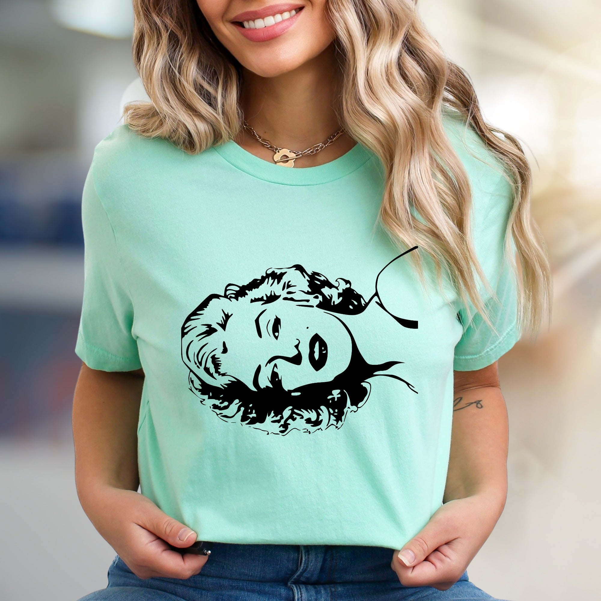 Classic Bust White on Black Graphic Tee, Artistic Statement Piece