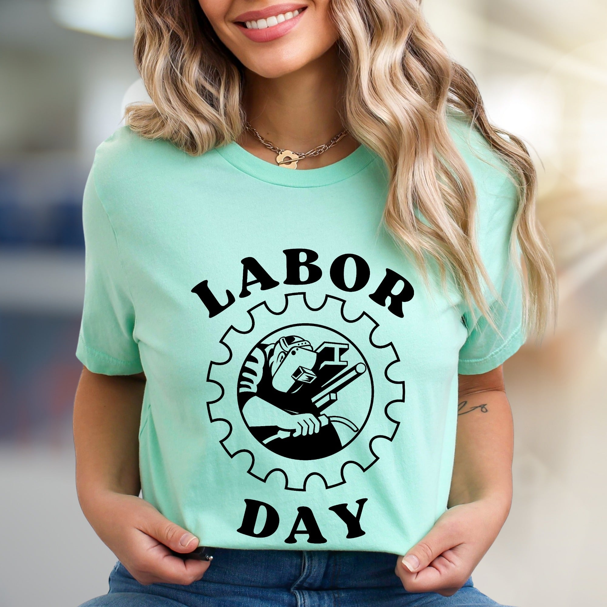 "LABOR DAY" Industrial Gear Graphic Tee, a Worker's Pride Pick for Everyone