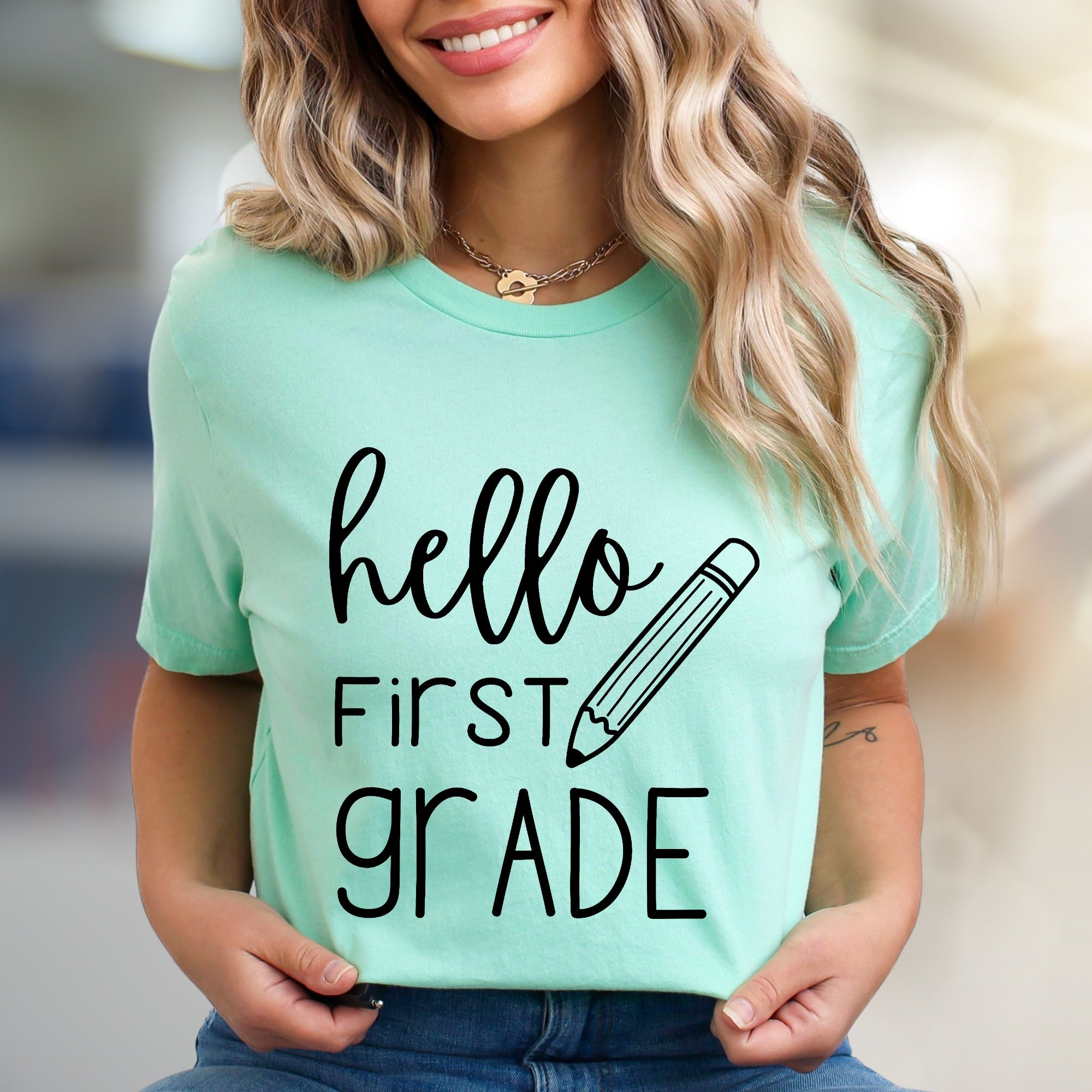 "Hello First Grade" Back to School Graphic Tee, a Teacher & Student Pick