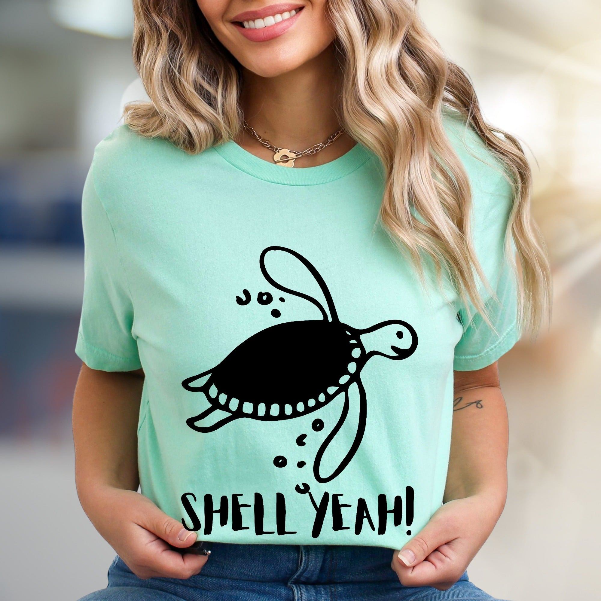 "SHELL YEAH!" Cheerful Sea Turtle Graphic Tee, a Nature-Loving Pick for Ocean Enthusiasts