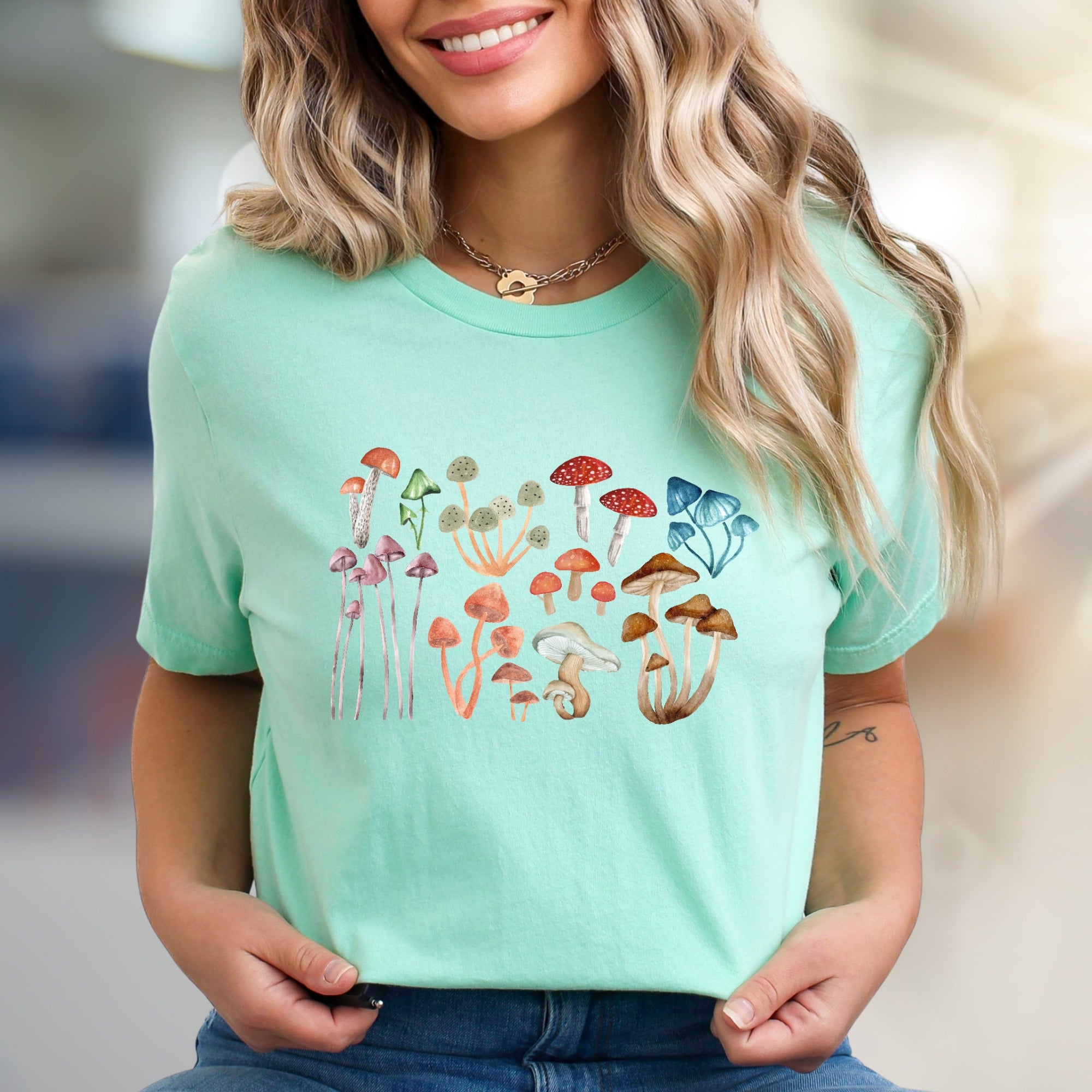 Mushroom Forest Gathering Graphic Tee, A Whimsical Nature Pick for Cottagecore Fans