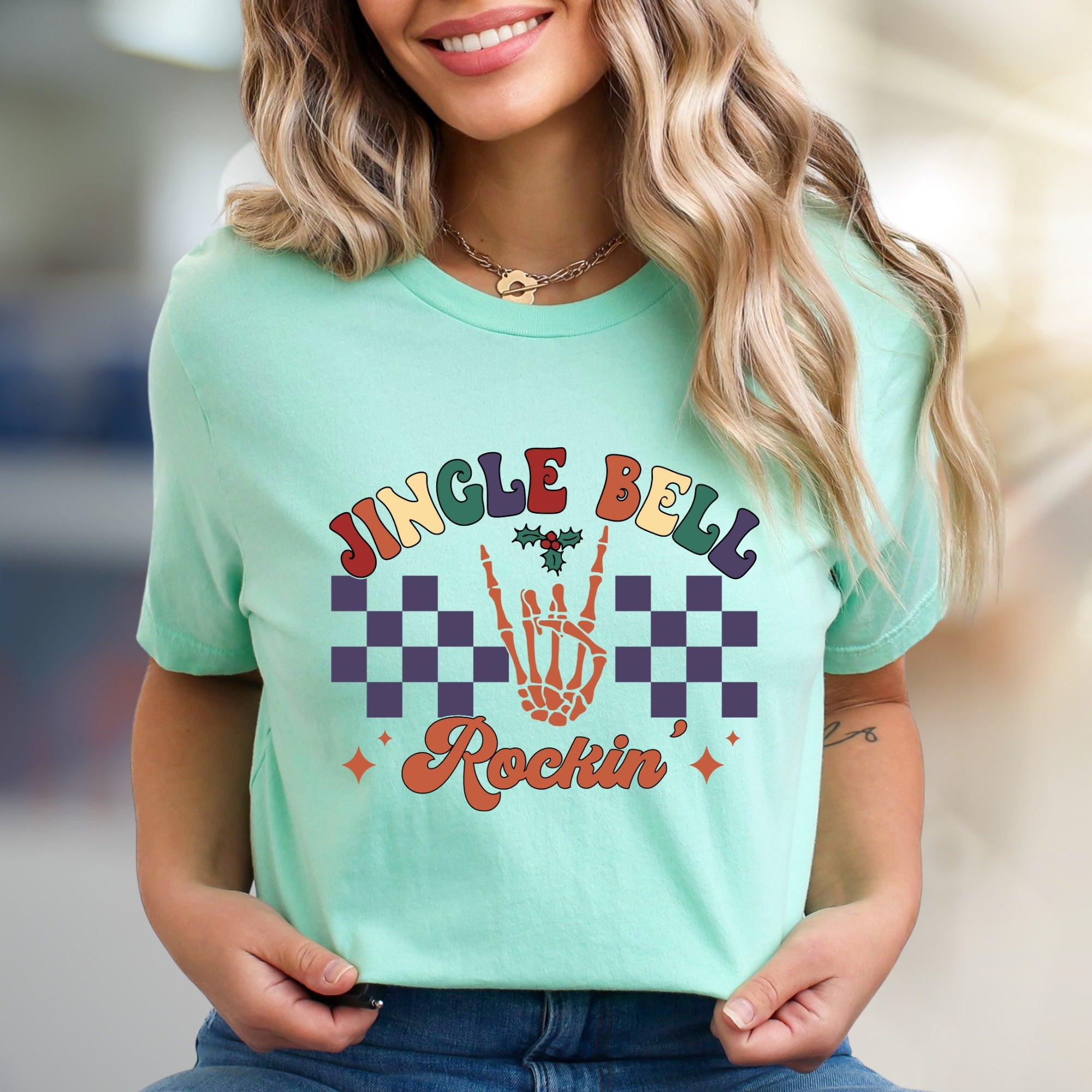 "Jingle Bell Rockin'" Retro Christmas Graphic Tee, a Festive Vibe for Holiday Lovers