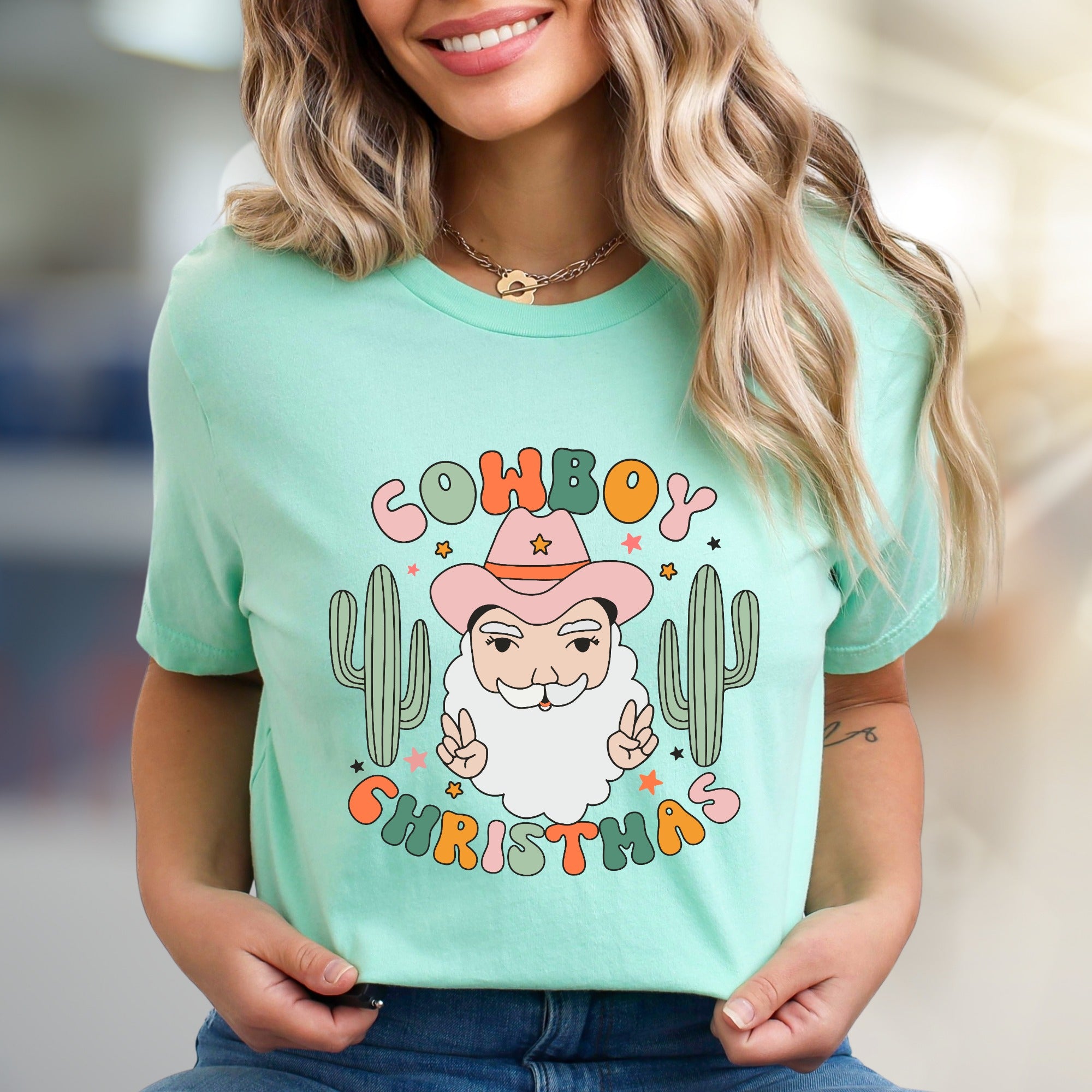 "Cowboy Christmas" Western Santa Graphic Tee, a Festive Country Pick for Holiday Lovers