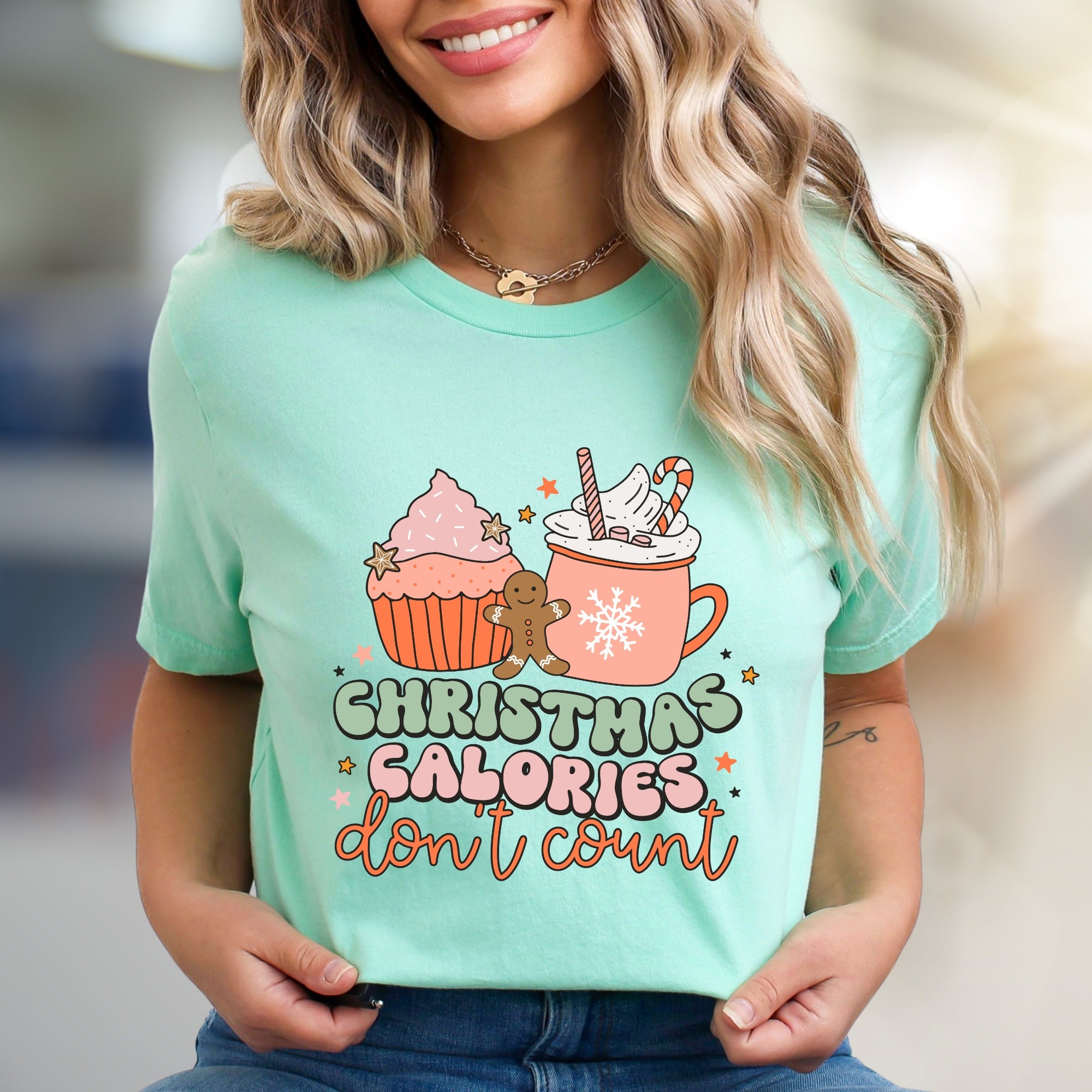 "Christmas Calories Don't Count" Holiday Humor Graphic Tee, A Merry Statement for Foodies